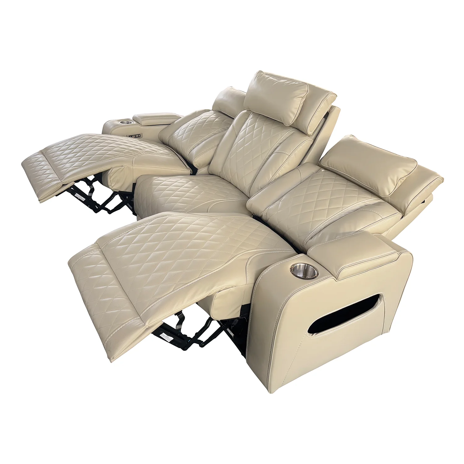 Luxus, háromszemélyes elektromos relax fotel, lábtartóval, pohártartóval, világítással AirLeather bézs