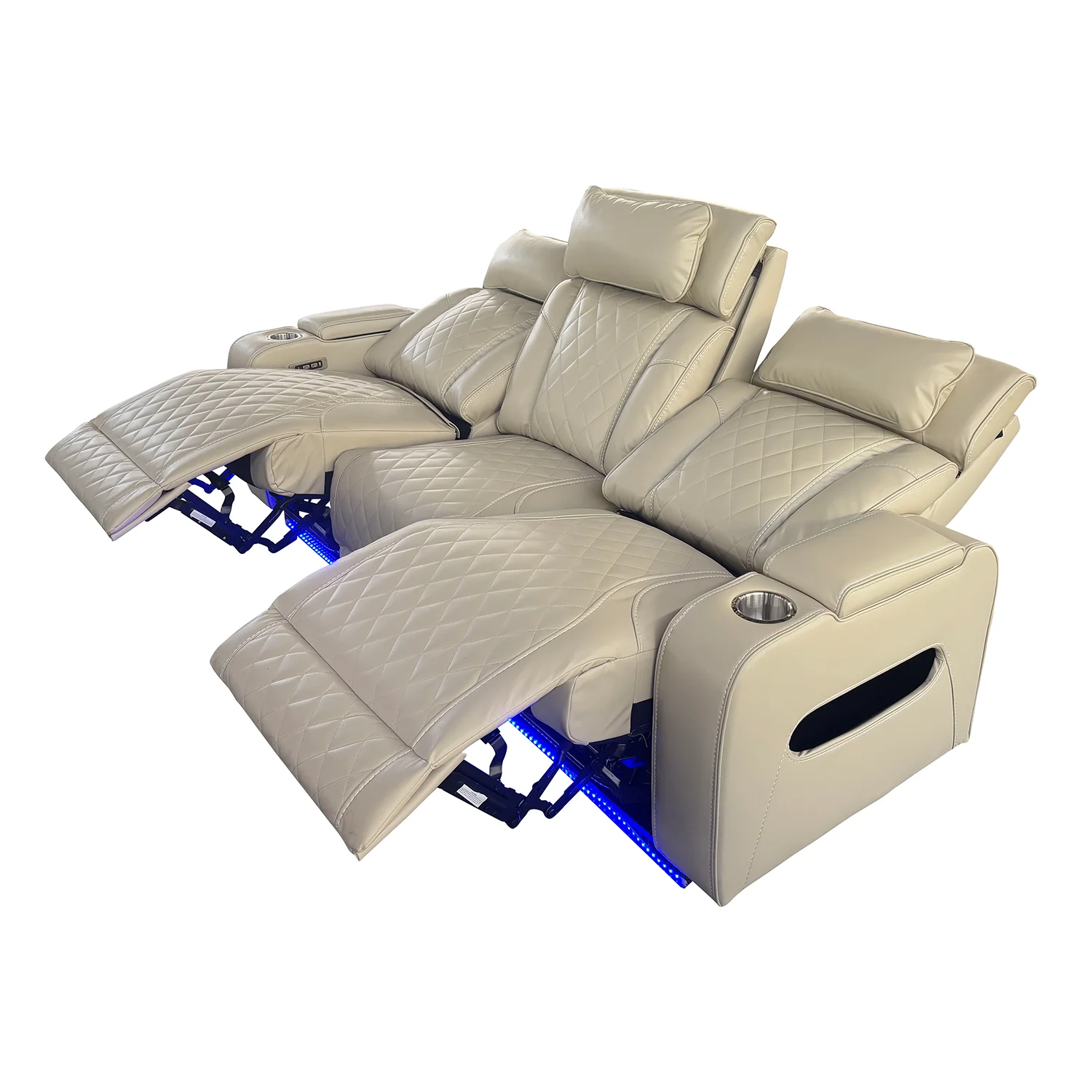 Luxus, háromszemélyes elektromos relax fotel, lábtartóval, pohártartóval, világítással AirLeather bézs