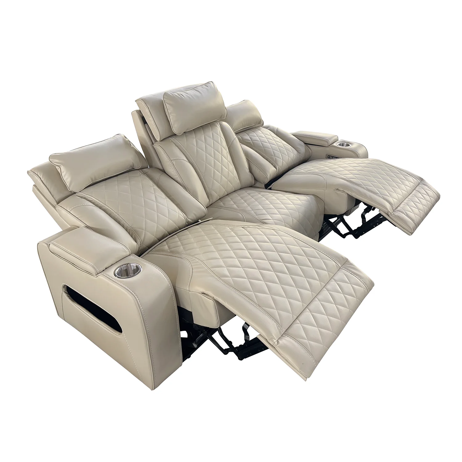 Luxus, háromszemélyes elektromos relax fotel, lábtartóval, pohártartóval, világítással AirLeather bézs