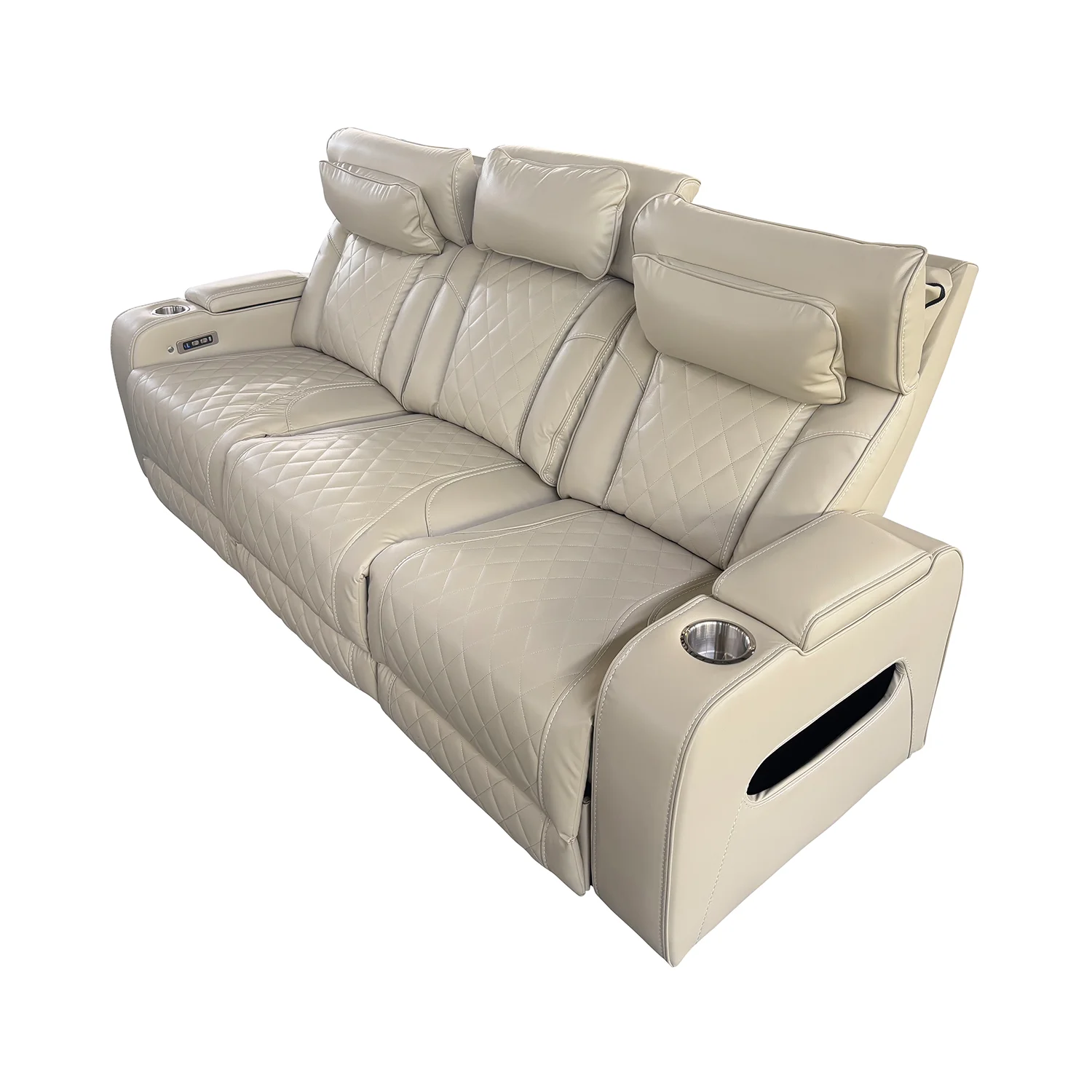 Luxus, háromszemélyes elektromos relax fotel, lábtartóval, pohártartóval, világítással AirLeather bézs