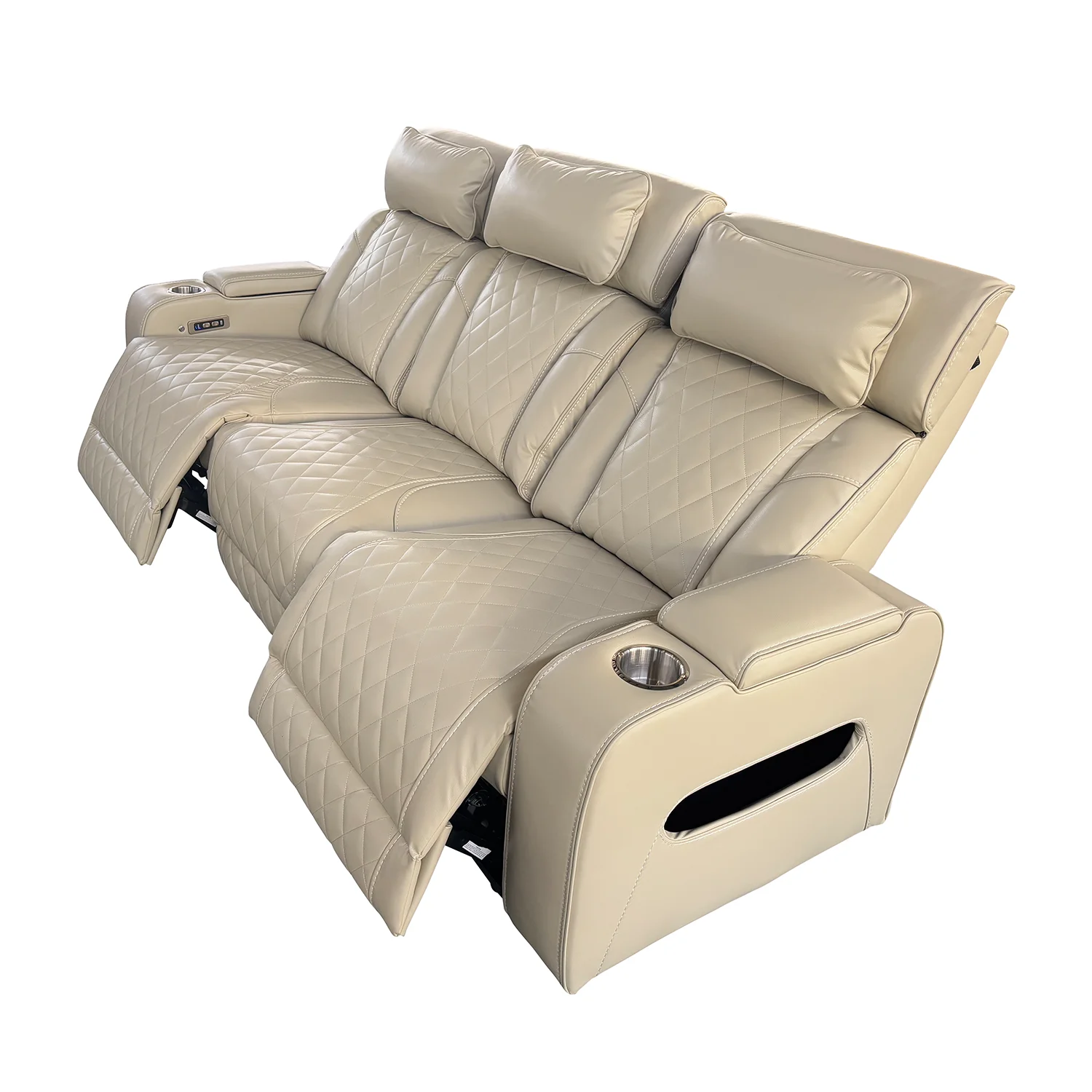 Luxus, háromszemélyes elektromos relax fotel, lábtartóval, pohártartóval, világítással AirLeather bézs