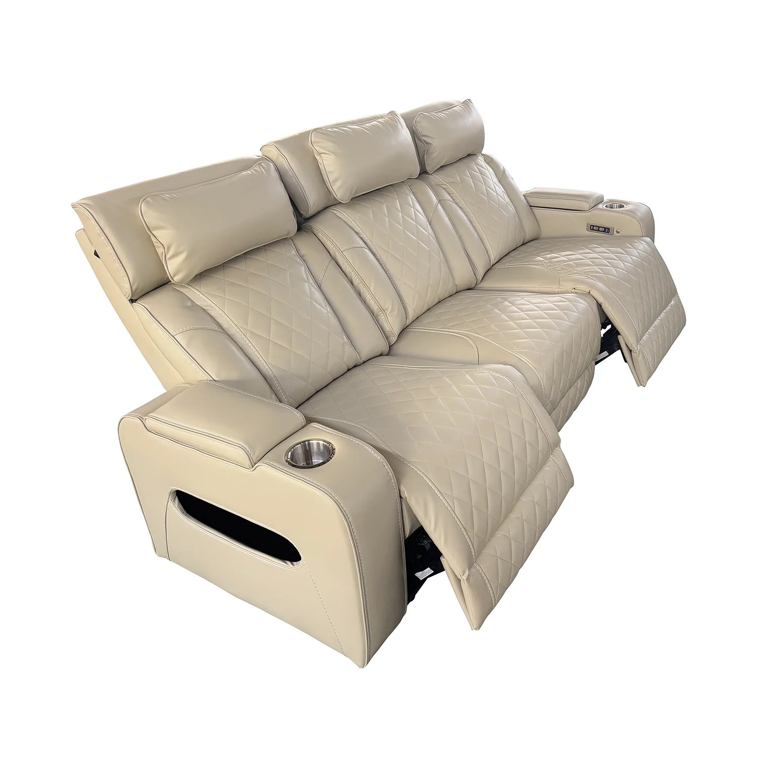 Luxus, háromszemélyes elektromos relax fotel, lábtartóval, pohártartóval, világítással AirLeather bézs