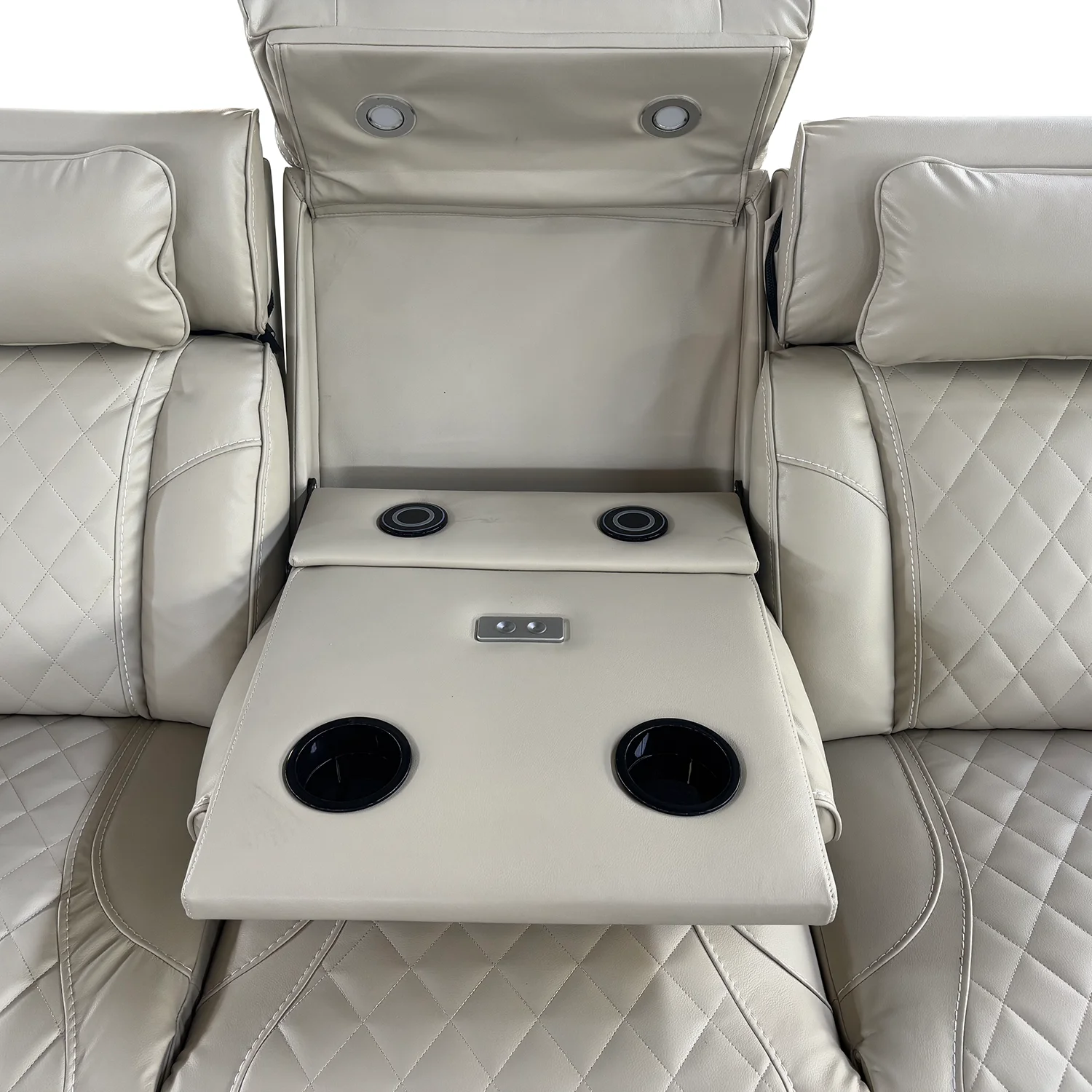 Luxus, háromszemélyes elektromos relax fotel, lábtartóval, pohártartóval, világítással AirLeather bézs