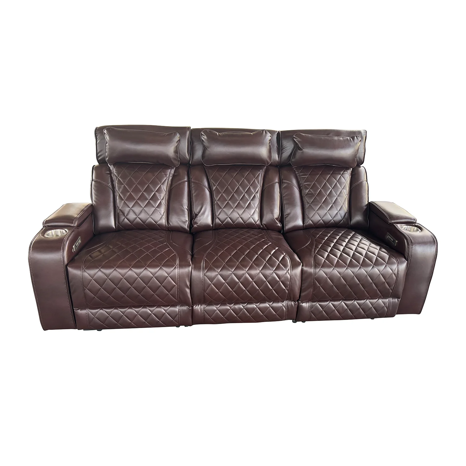 Luxus, háromszemélyes elektromos relax fotel, lábtartóval, pohártartóval, világítással AirLeather barna