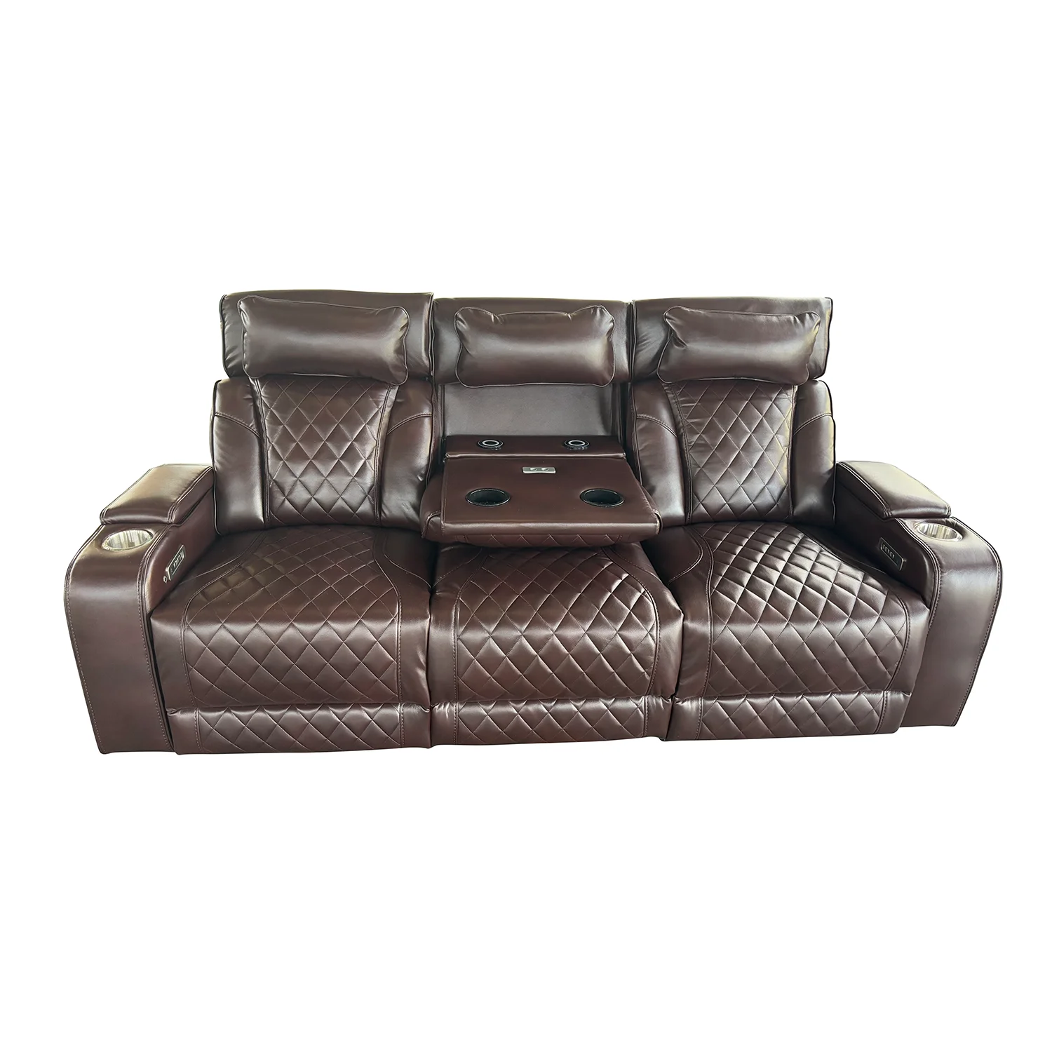 Luxus, háromszemélyes elektromos relax fotel, lábtartóval, pohártartóval, világítással AirLeather barna