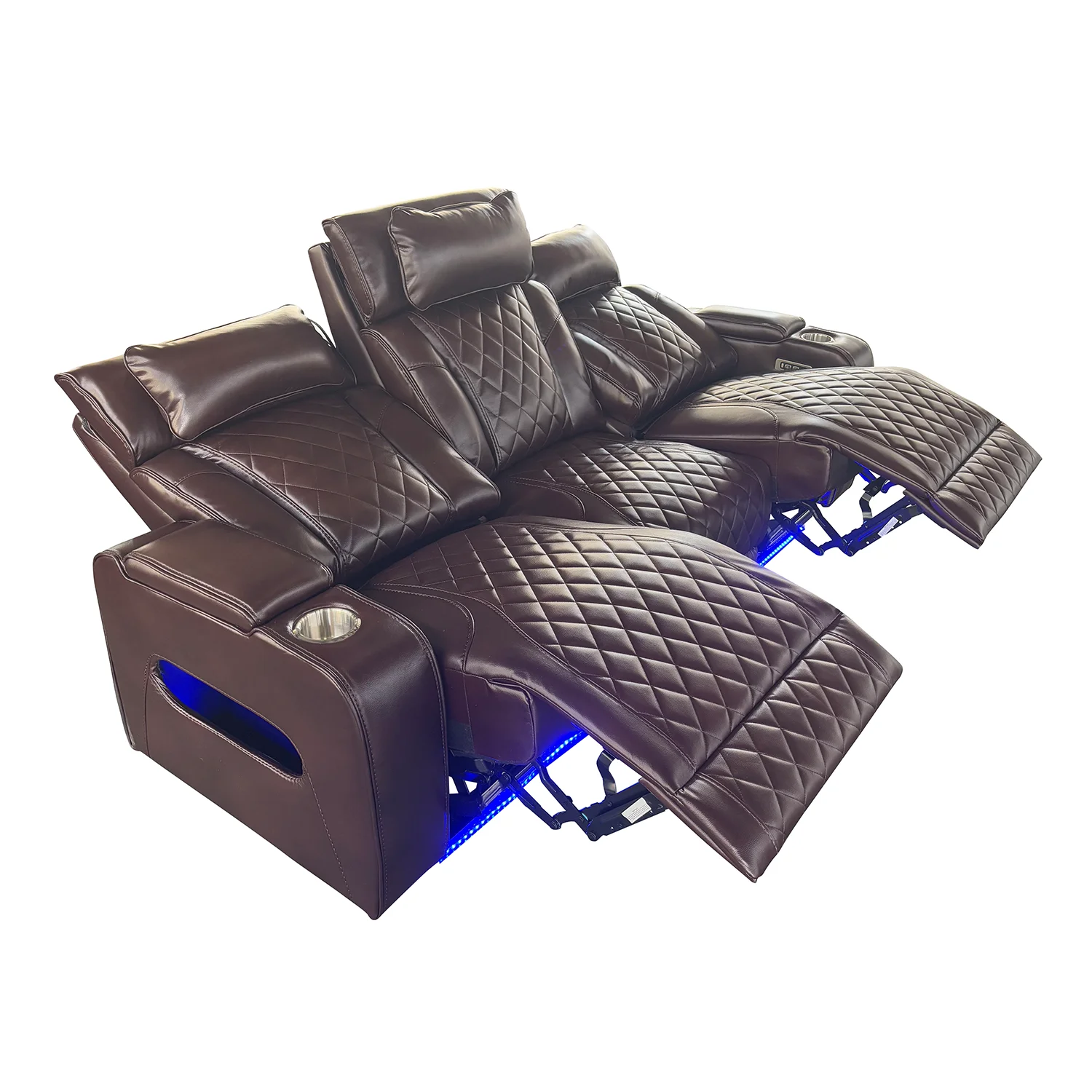 Luxus, háromszemélyes elektromos relax fotel, lábtartóval, pohártartóval, világítással AirLeather barna