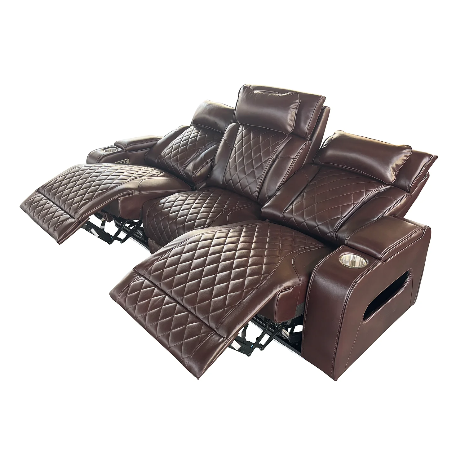 Luxus, háromszemélyes elektromos relax fotel, lábtartóval, pohártartóval, világítással AirLeather barna