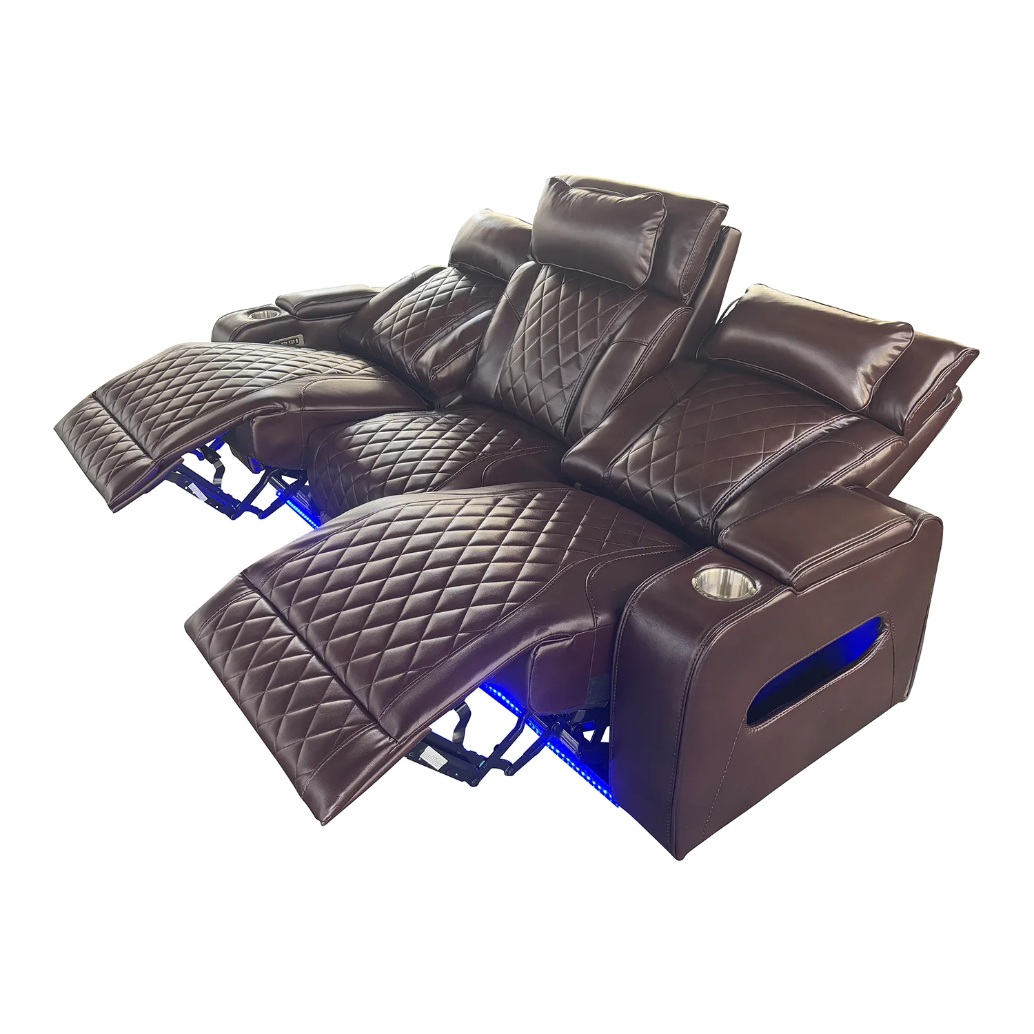 Luxus, háromszemélyes elektromos relax fotel, lábtartóval, pohártartóval, világítással AirLeather barna