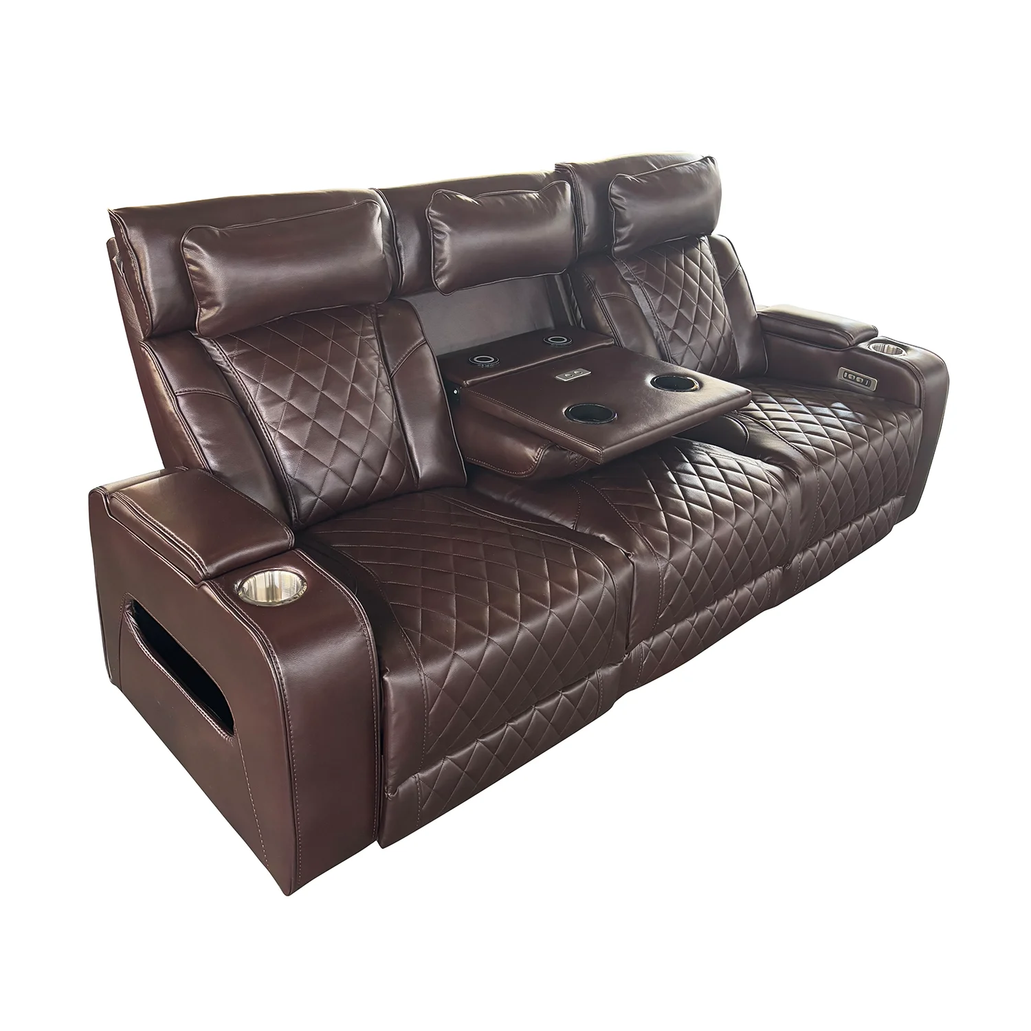 Luxus, háromszemélyes elektromos relax fotel, lábtartóval, pohártartóval, világítással AirLeather barna