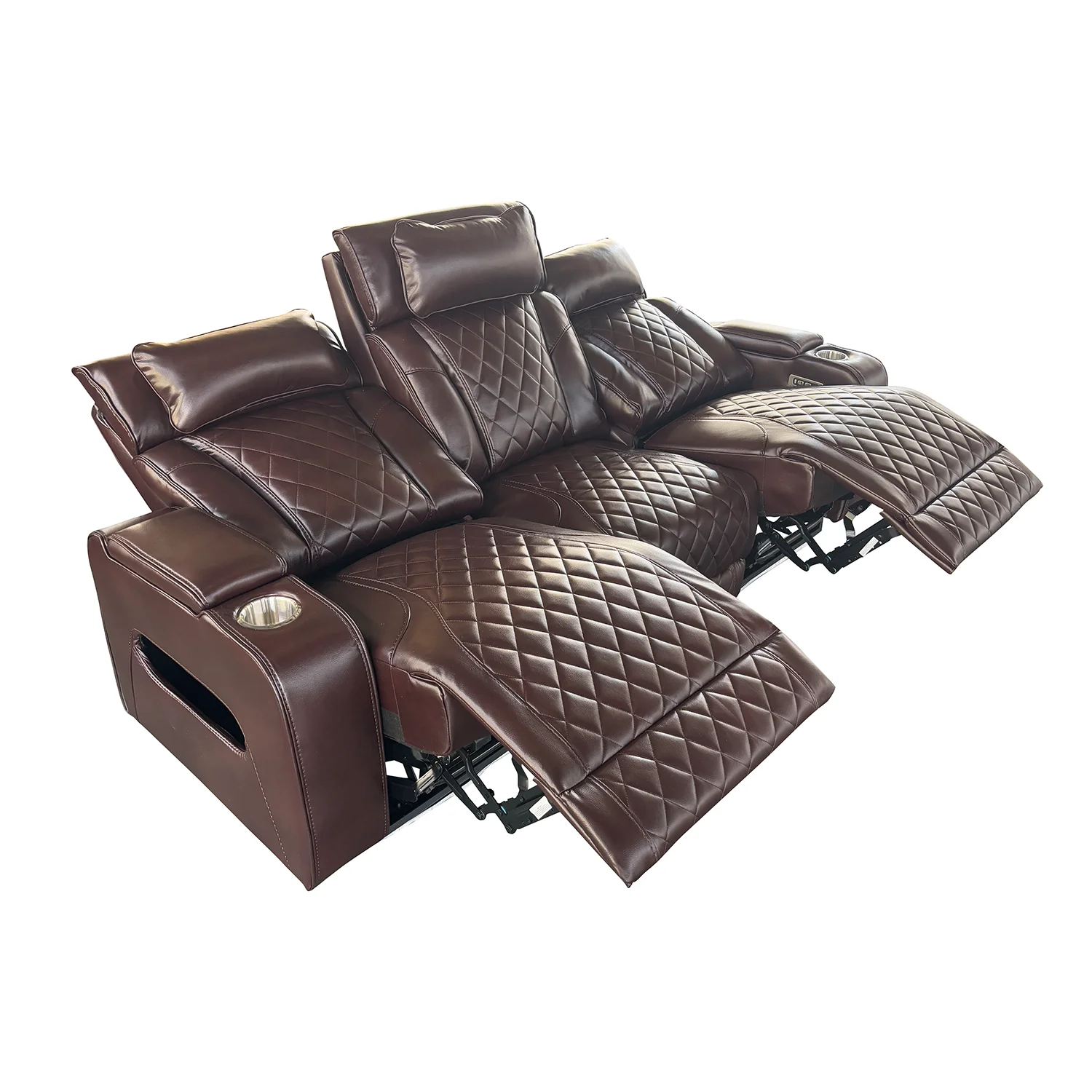 Luxus, háromszemélyes elektromos relax fotel, lábtartóval, pohártartóval, világítással AirLeather barna