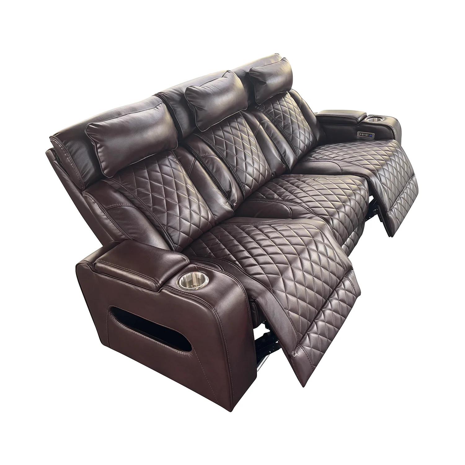 Luxus, háromszemélyes elektromos relax fotel, lábtartóval, pohártartóval, világítással AirLeather barna