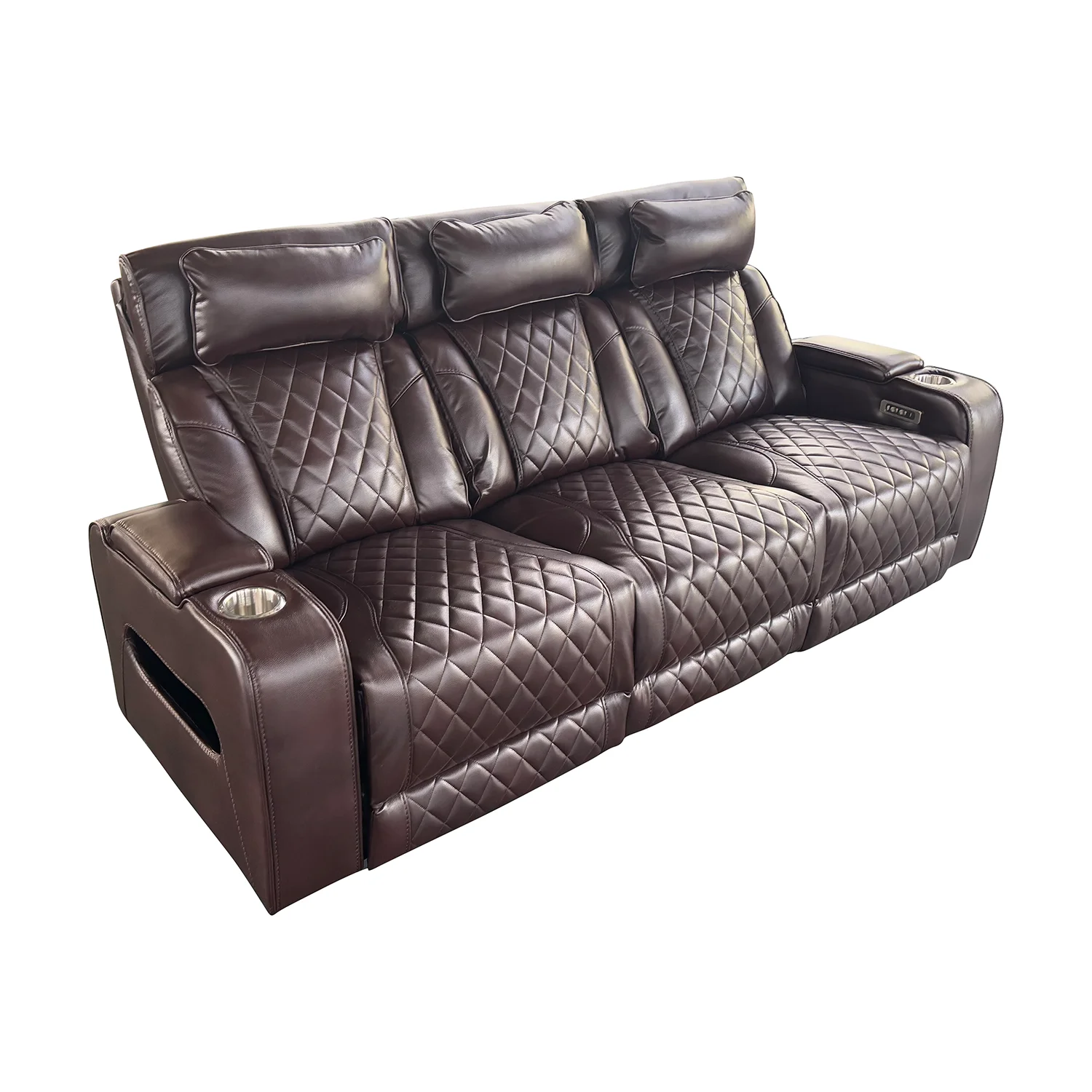 Luxus, háromszemélyes elektromos relax fotel, lábtartóval, pohártartóval, világítással AirLeather barna