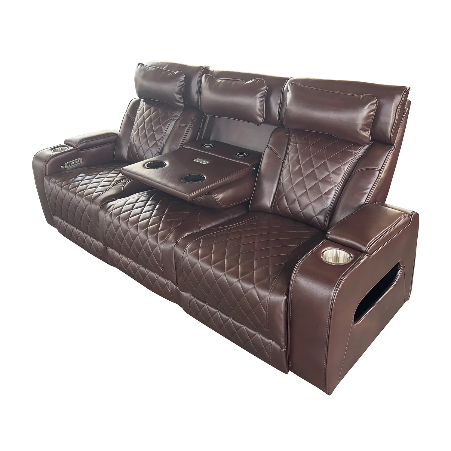 Luxus, háromszemélyes elektromos relax fotel, lábtartóval, pohártartóval, világítással AirLeather barna
