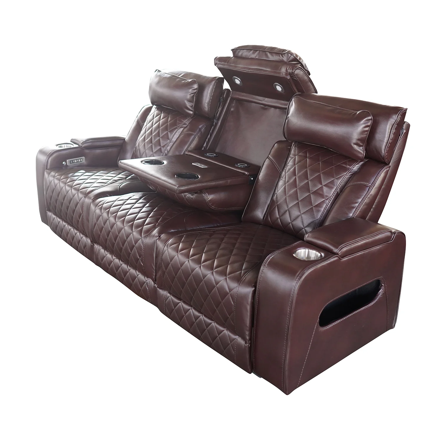 Luxus, háromszemélyes elektromos relax fotel, lábtartóval, pohártartóval, világítással AirLeather barna