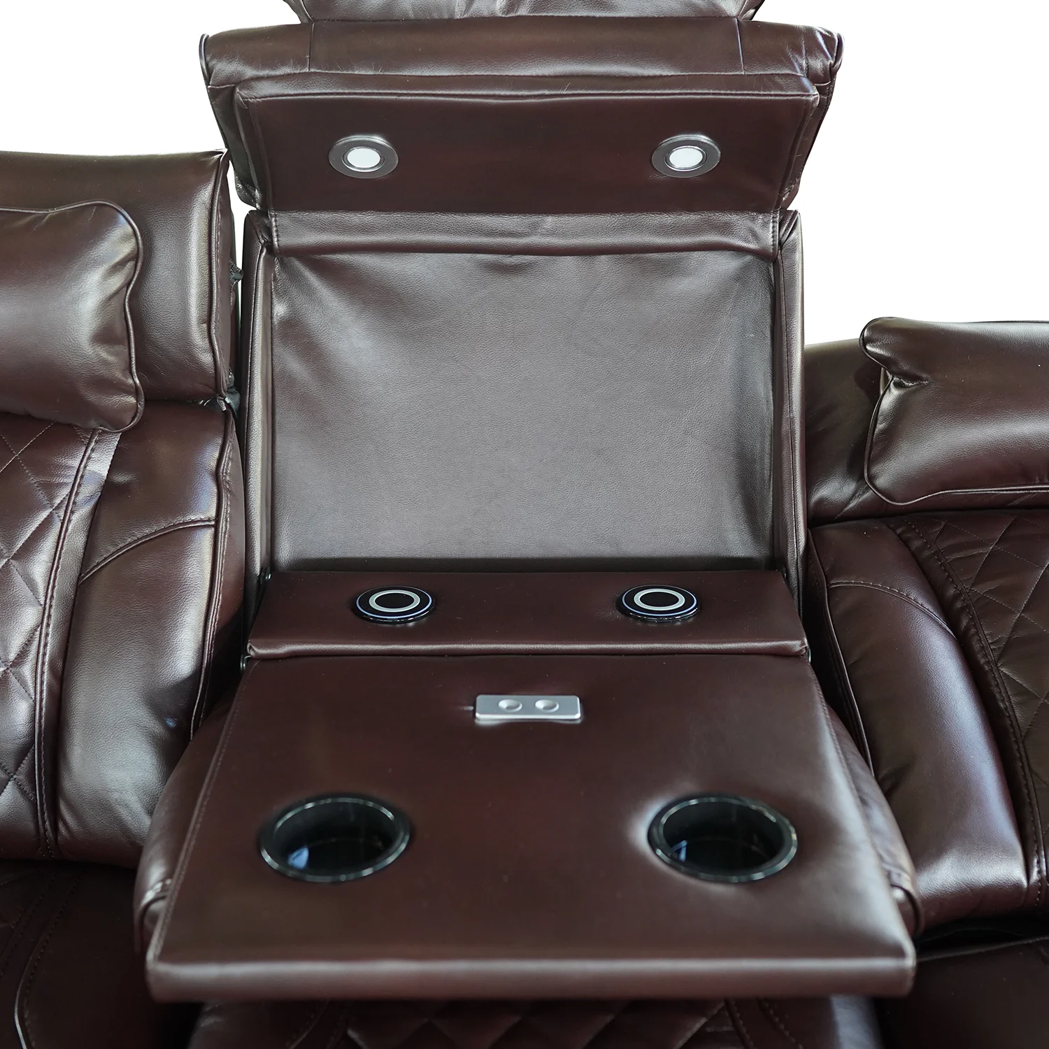 Luxus, háromszemélyes elektromos relax fotel, lábtartóval, pohártartóval, világítással AirLeather barna