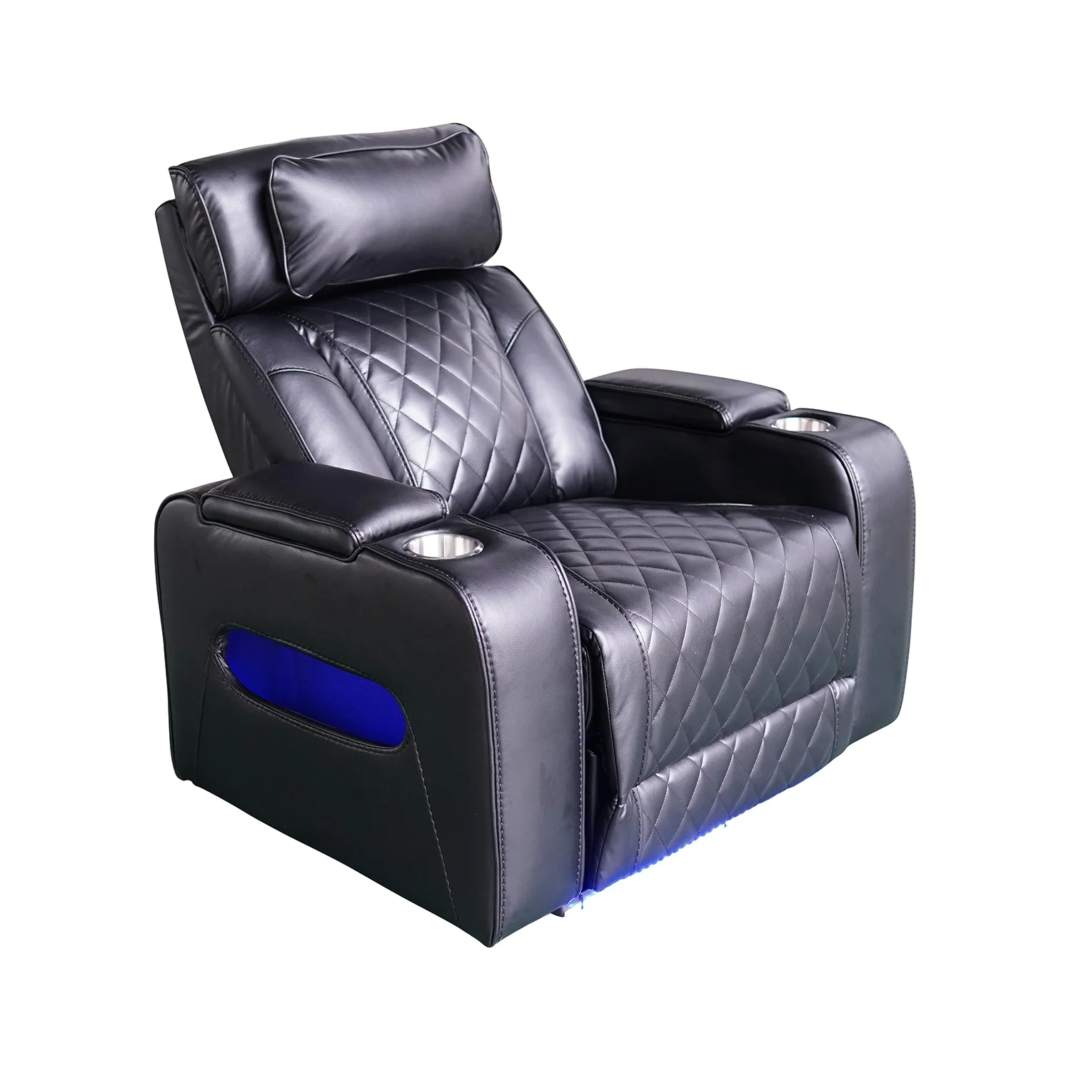 Luxus elektromos relax fotel, lábtartóval, pohártartóval, világítással AirLeather fekete