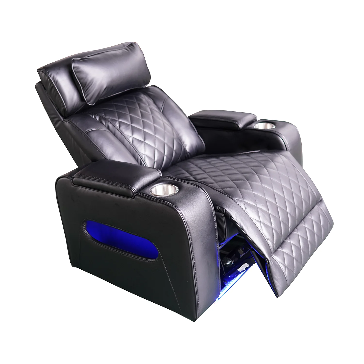 Luxus elektromos relax fotel, lábtartóval, pohártartóval, világítással AirLeather fekete