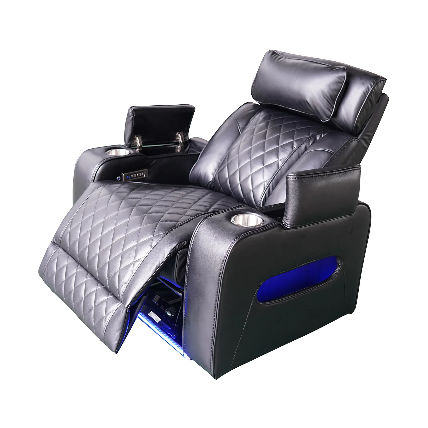 Luxus elektromos relax fotel, lábtartóval, pohártartóval, világítással AirLeather fekete