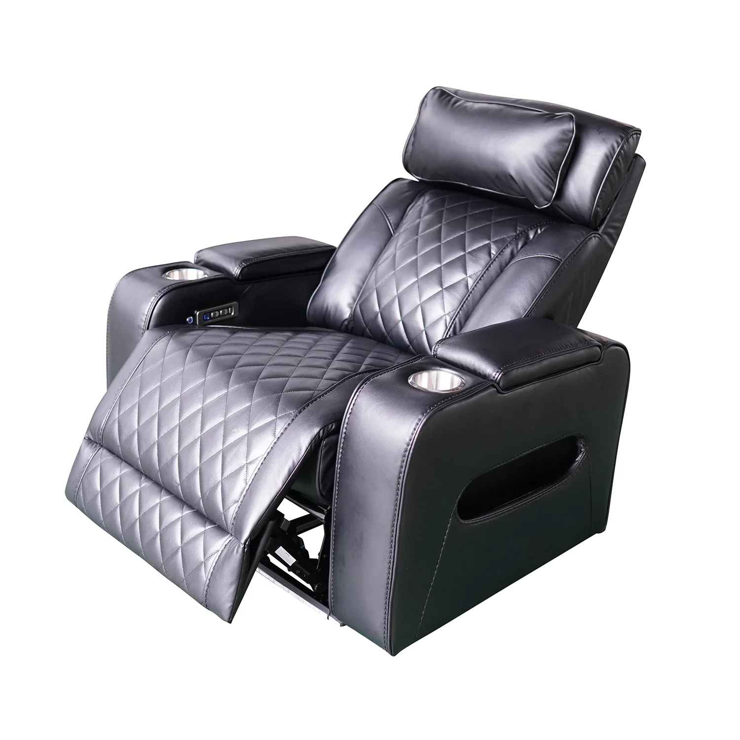 Luxus elektromos relax fotel, lábtartóval, pohártartóval, világítással AirLeather fekete