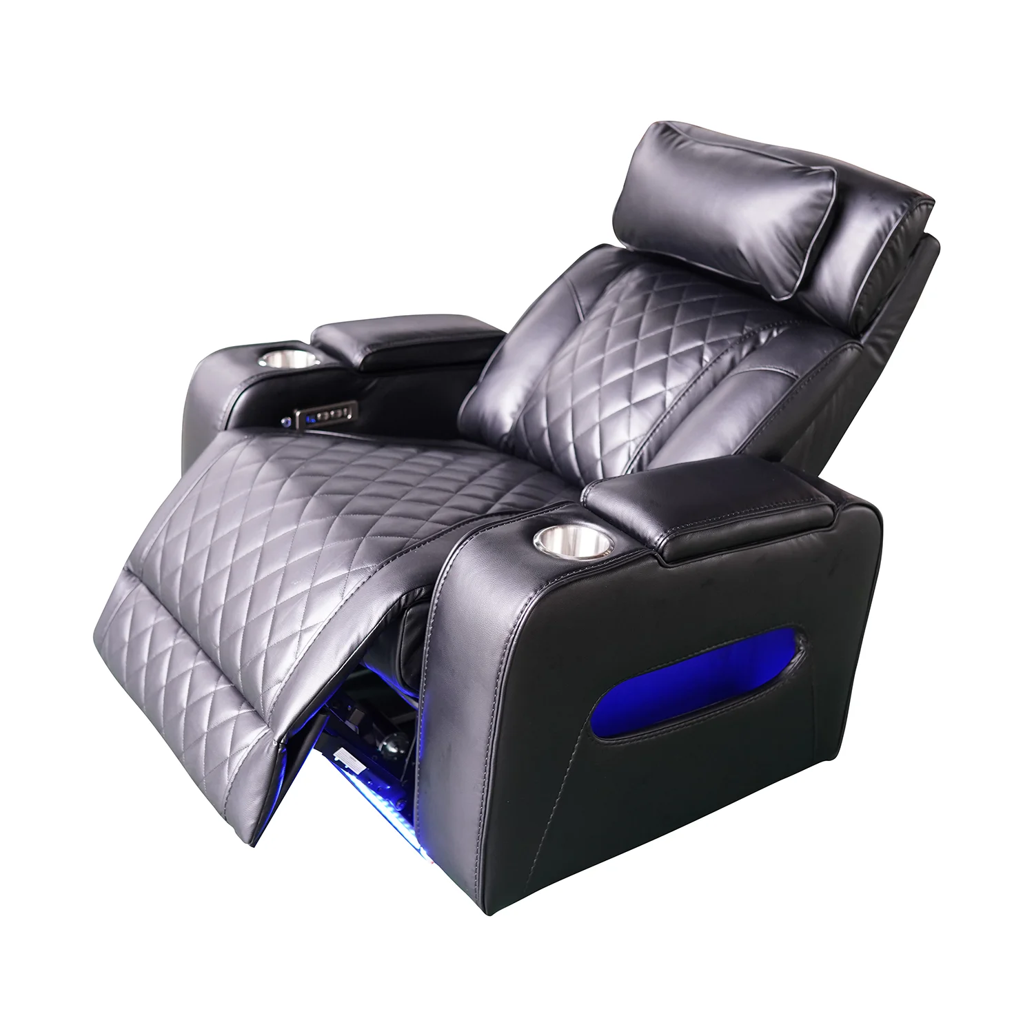 Luxus elektromos relax fotel, lábtartóval, pohártartóval, világítással AirLeather fekete