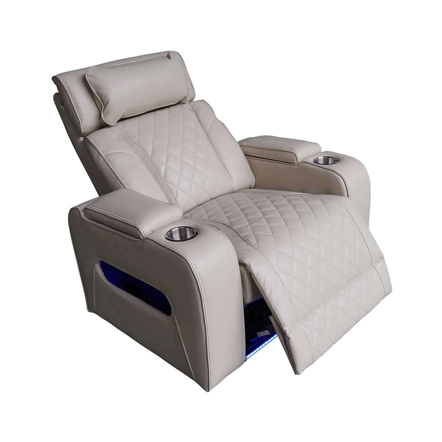Luxus elektromos relax fotel, lábtartóval, pohártartóval, világítással AirLeather bézs
