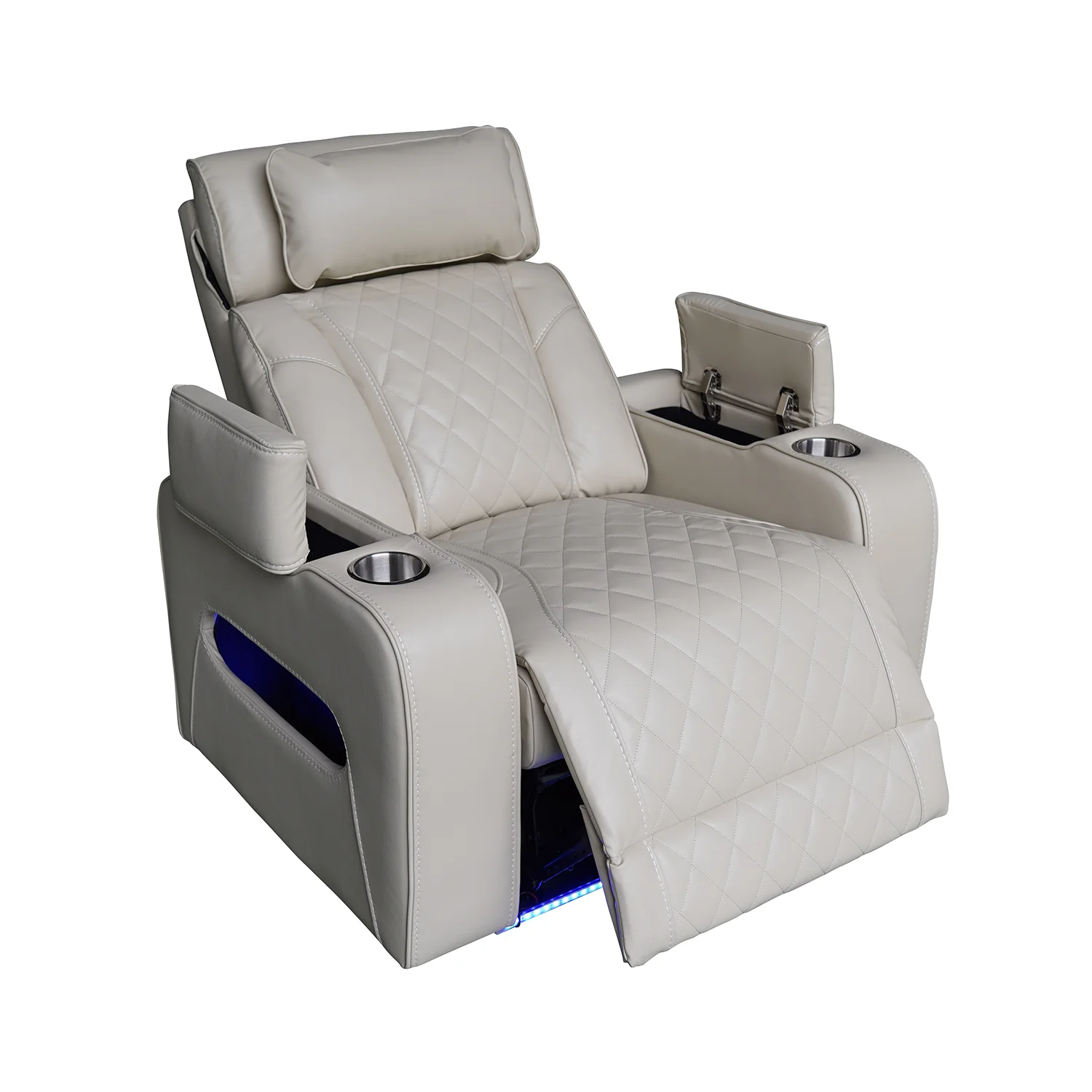 Luxus elektromos relax fotel, lábtartóval, pohártartóval, világítással AirLeather bézs