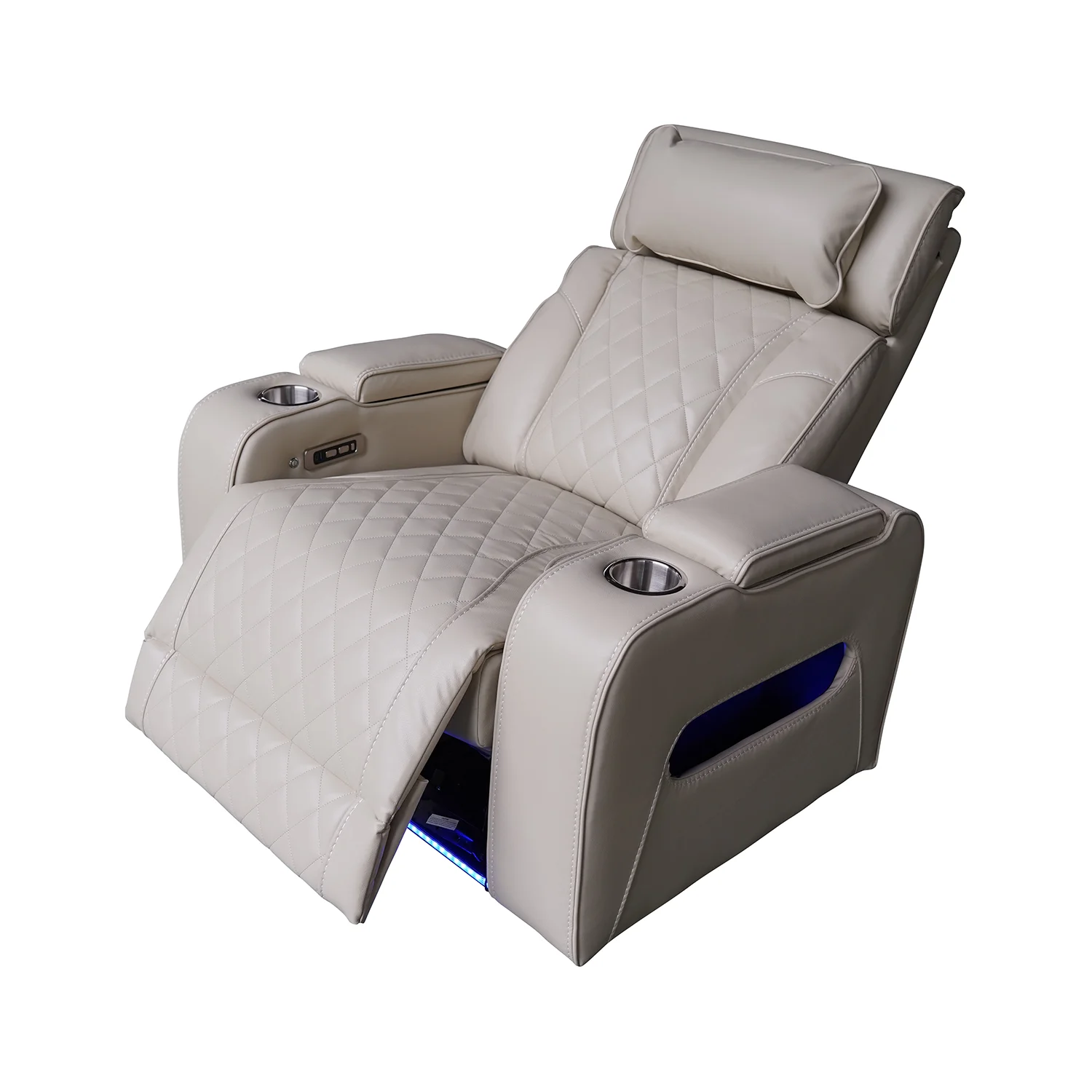 Luxus elektromos relax fotel, lábtartóval, pohártartóval, világítással AirLeather bézs