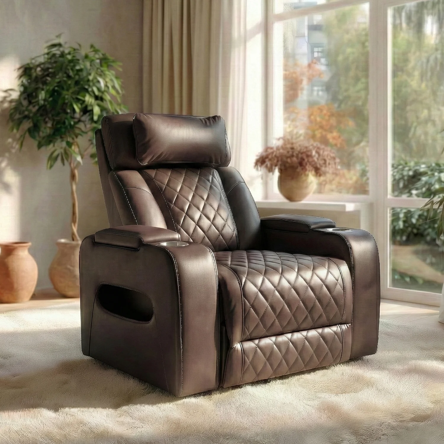 Luxus elektromos relax fotel, lábtartóval, pohártartóval, világítással AirLeather barna