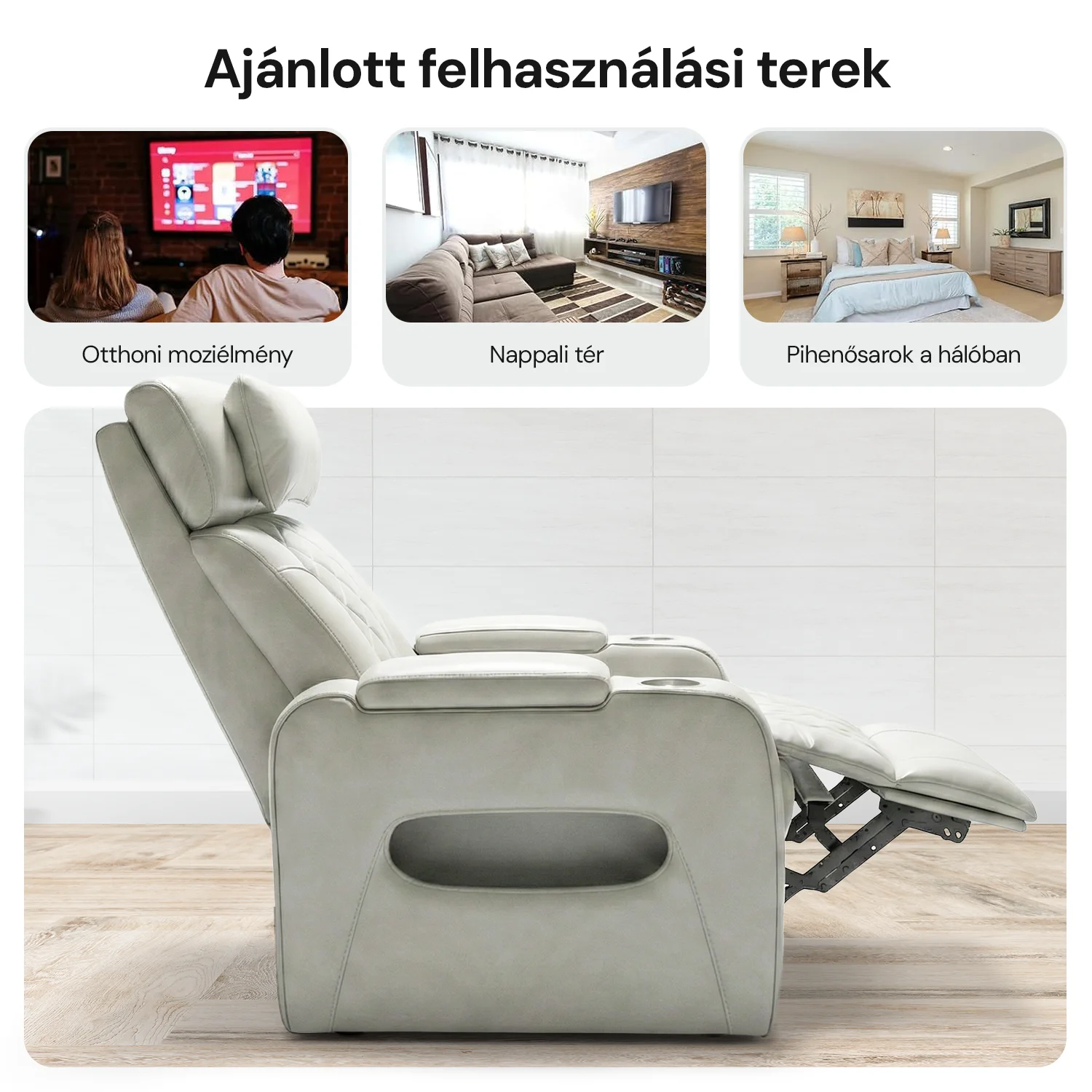 Luxus elektromos relax fotel, lábtartóval, pohártartóval, világítással AirLeather bézs