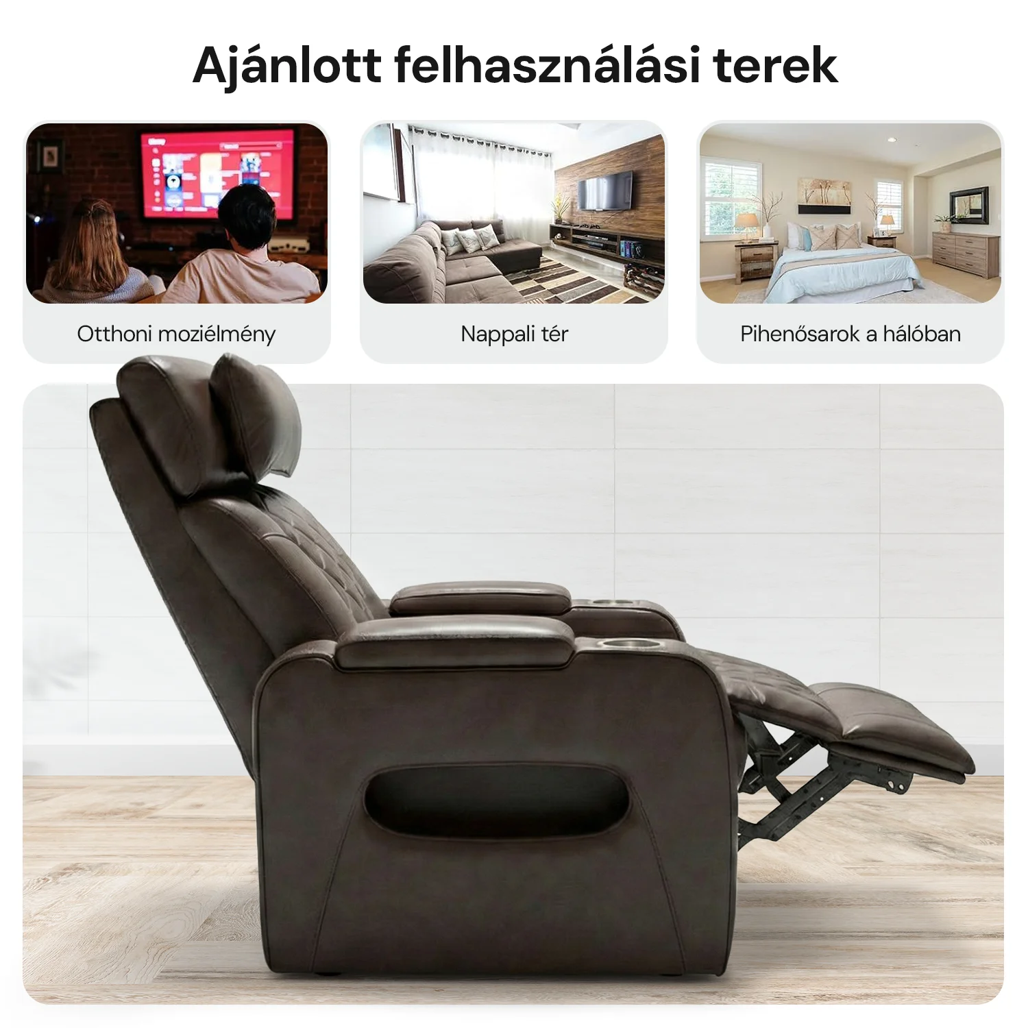 Luxus elektromos relax fotel, lábtartóval, pohártartóval, világítással AirLeather barna