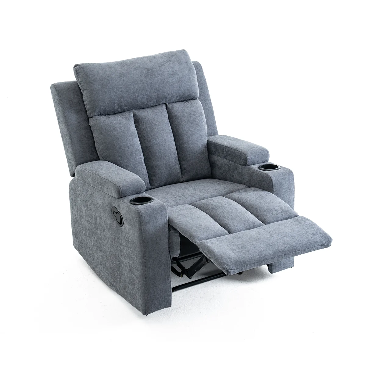 Manuális fekvőfotel, relax fotelágy két pohártartóval, szürke szövet (JNF-MANUAL-FABRIC-DARK GREY) JN-R8005A51