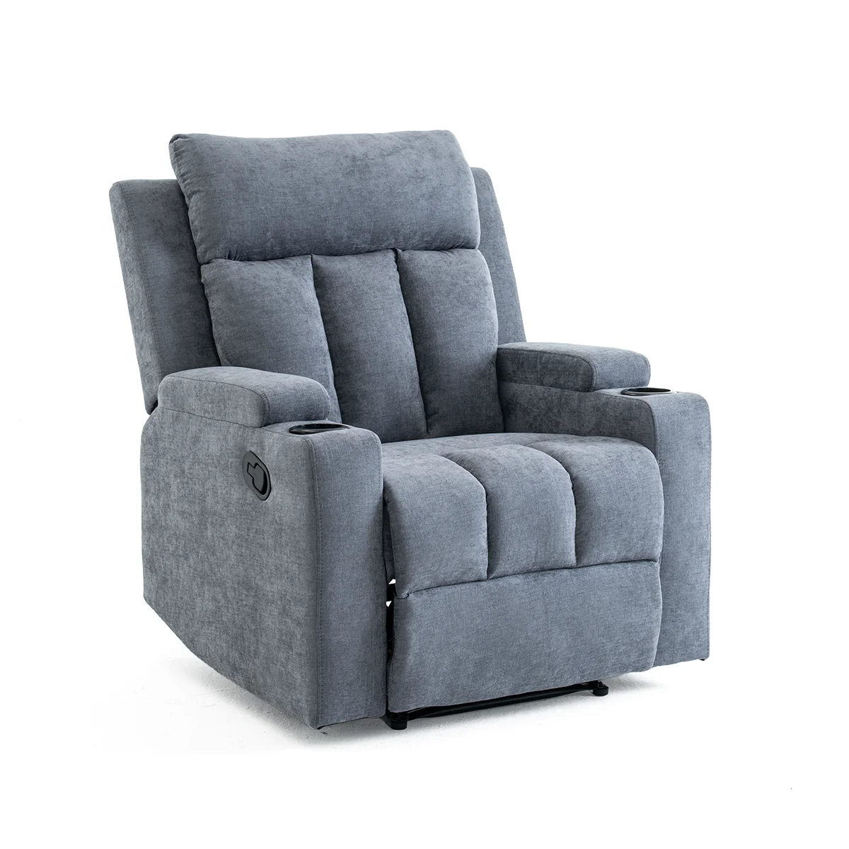 Manuális fekvőfotel, relax fotelágy két pohártartóval, szürke szövet (JNF-MANUAL-FABRIC-DARK GREY) JN-R8005A51