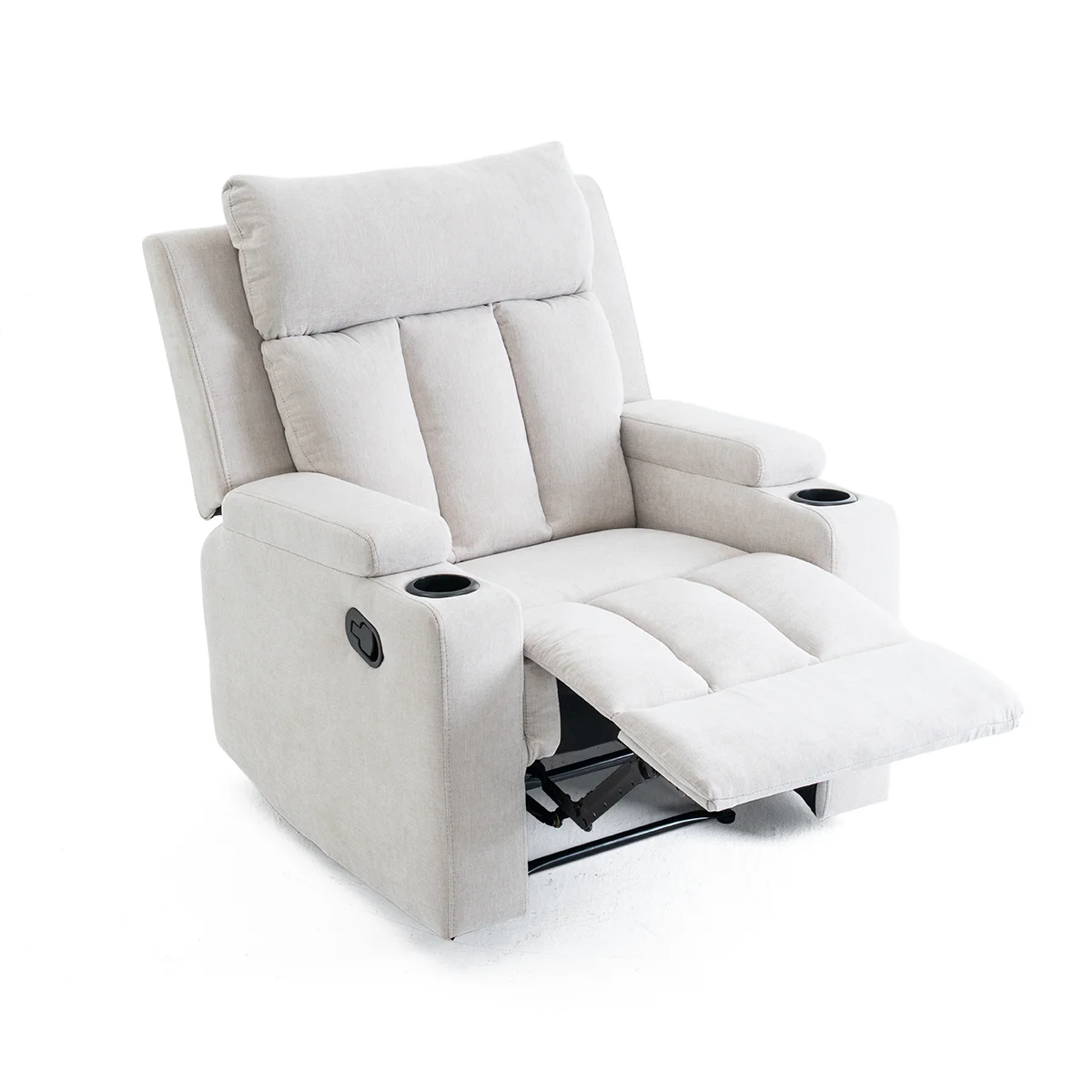 Manuális fekvőfotel, relax fotelágy két pohártartóval, bézs szövet (JNF-MANUAL-FABRIC-BEIGE) JN-R8005A51