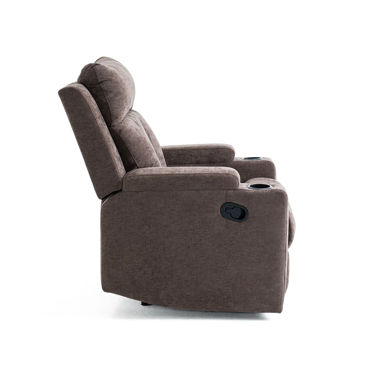 Manuális fekvőfotel, relax fotelágy két pohártartóval, sötétbarna szövet (JNF-MANUAL-FABRIC-DARK BROWN) JN-R8005A51
