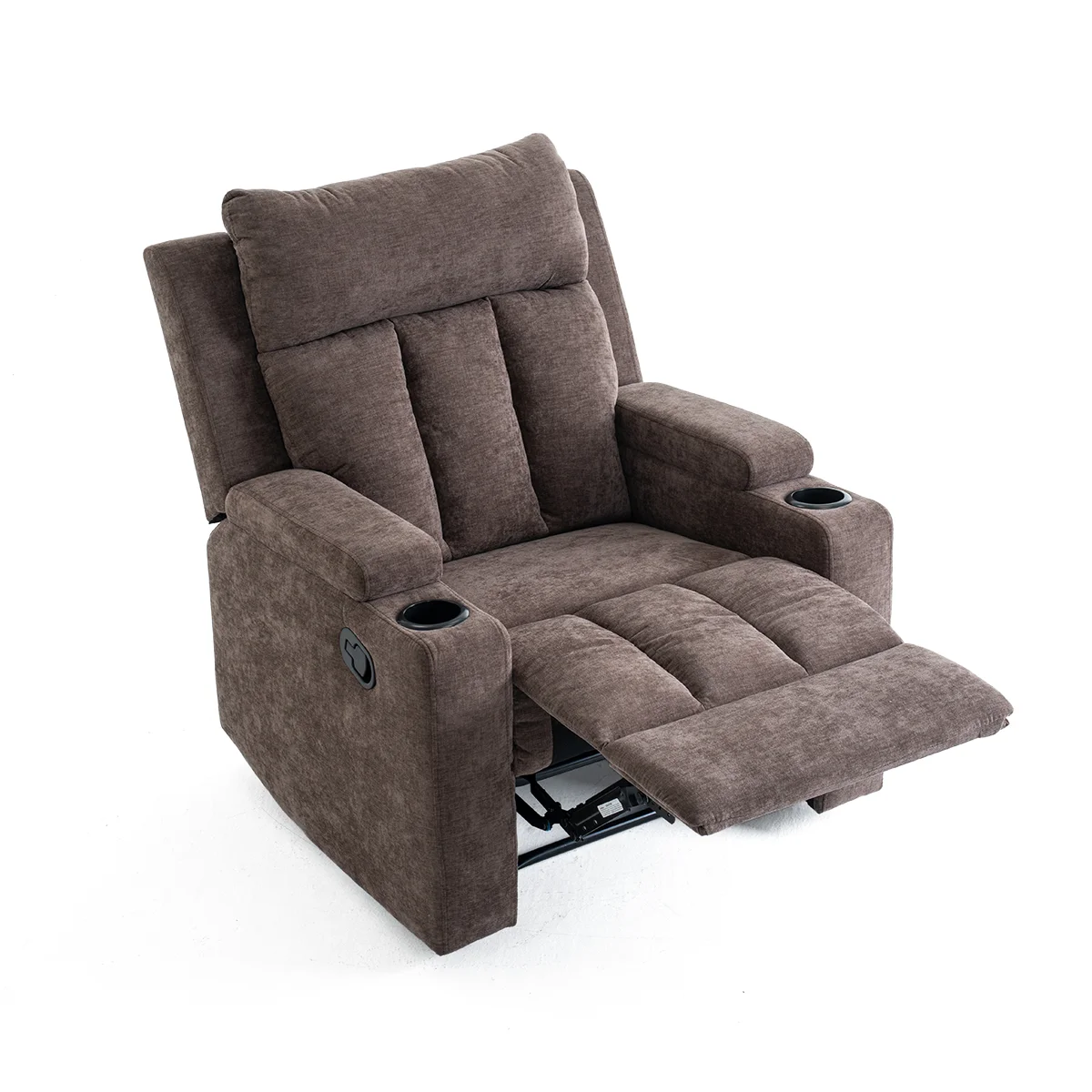 Manuális fekvőfotel, relax fotelágy két pohártartóval, sötétbarna szövet (JNF-MANUAL-FABRIC-DARK BROWN) JN-R8005A51