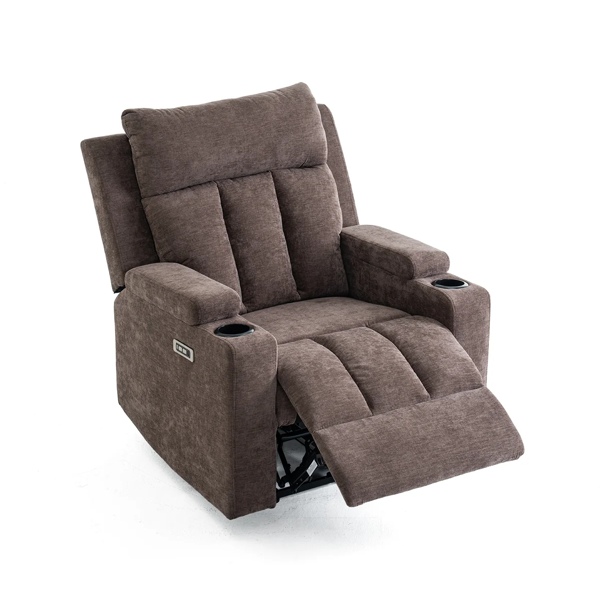 Elektromos fekvőfotel, relax fotelágy két pohártartóval, barna szövet ( JN-D8005A51-ELEC)
