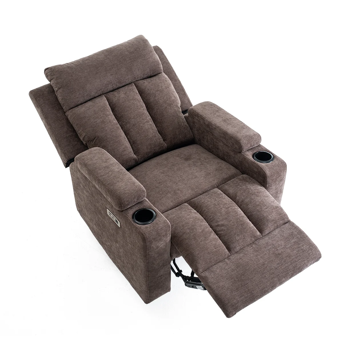 Elektromos fekvőfotel, relax fotelágy két pohártartóval, barna szövet ( JN-D8005A51-ELEC)