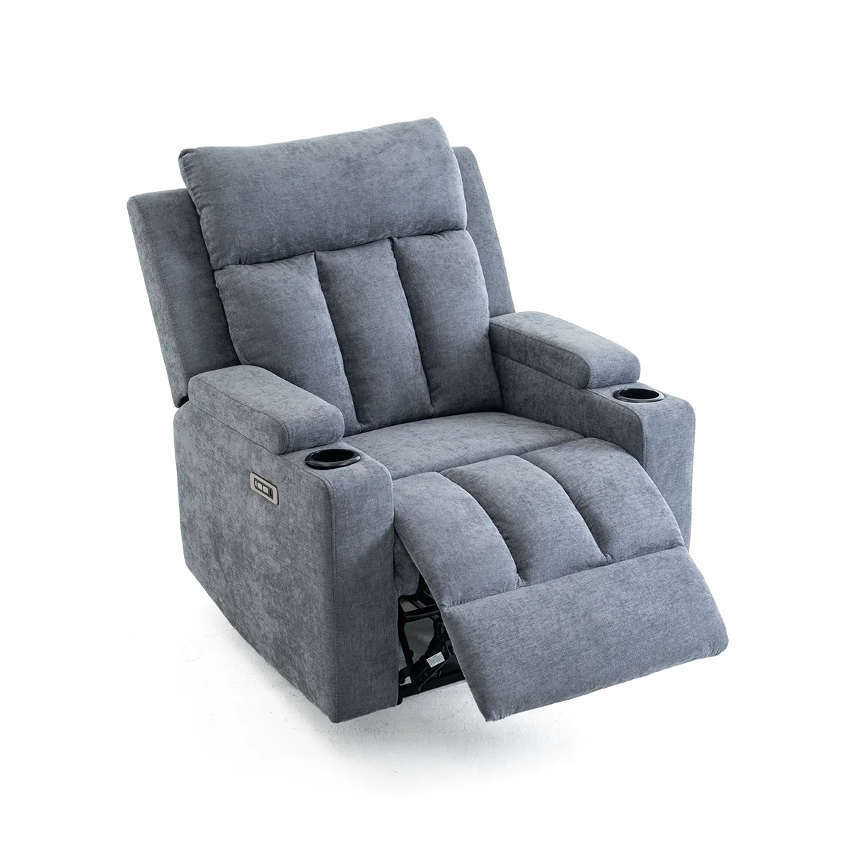 Elektromos fekvőfotel, relax fotelágy két pohártartóval, szürke szövet ( JN-D8005A51-ELEC)