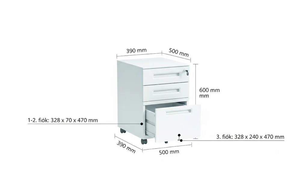 Kovová pojazdná skrinka, 3-zásuvková, tmavosivá