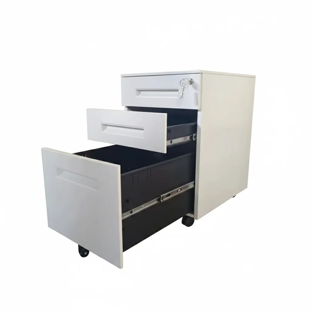 Kovová pojazdná skrinka, 3-zásuvková, tmavosivá