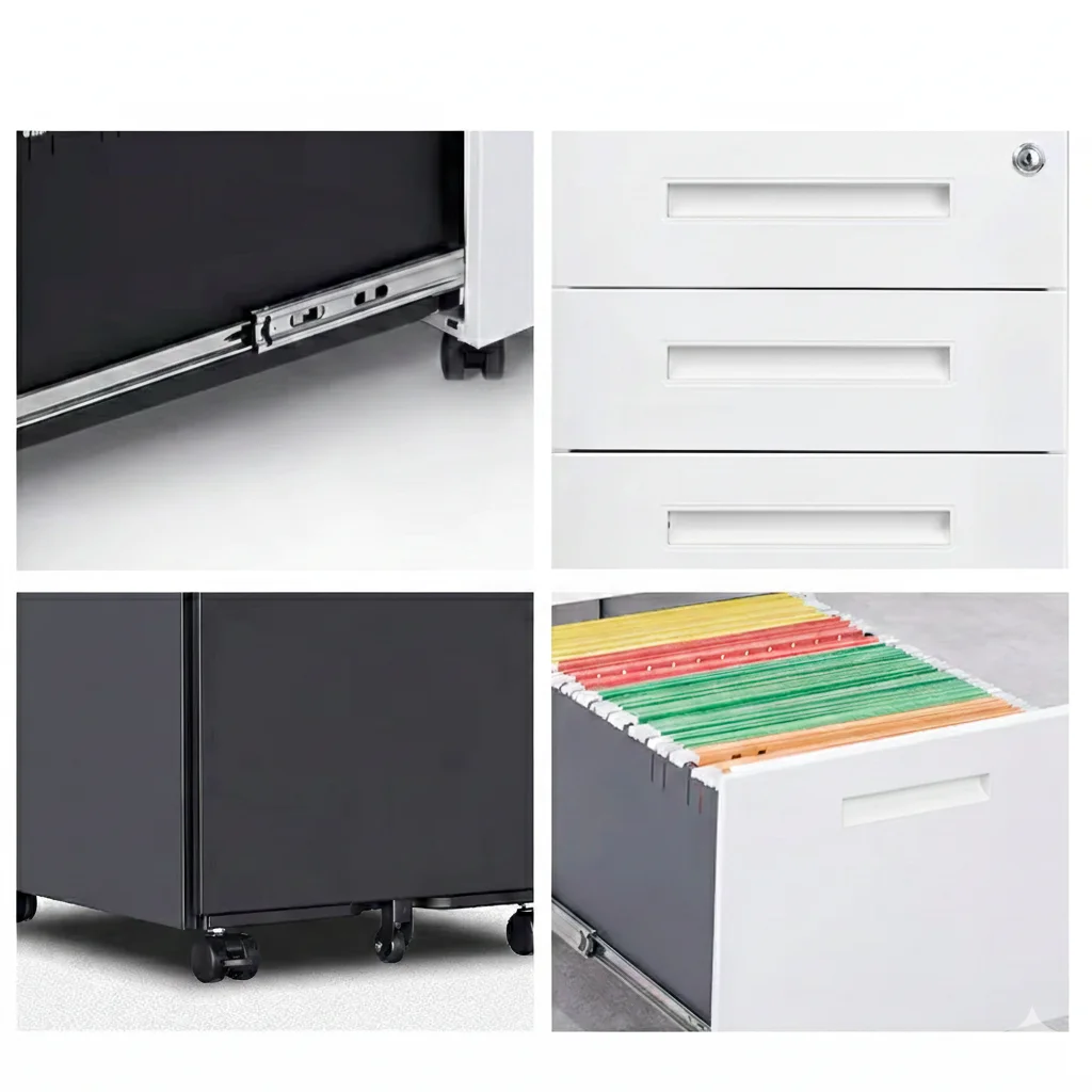 Kovová pojazdná skrinka, 3-zásuvková, biela