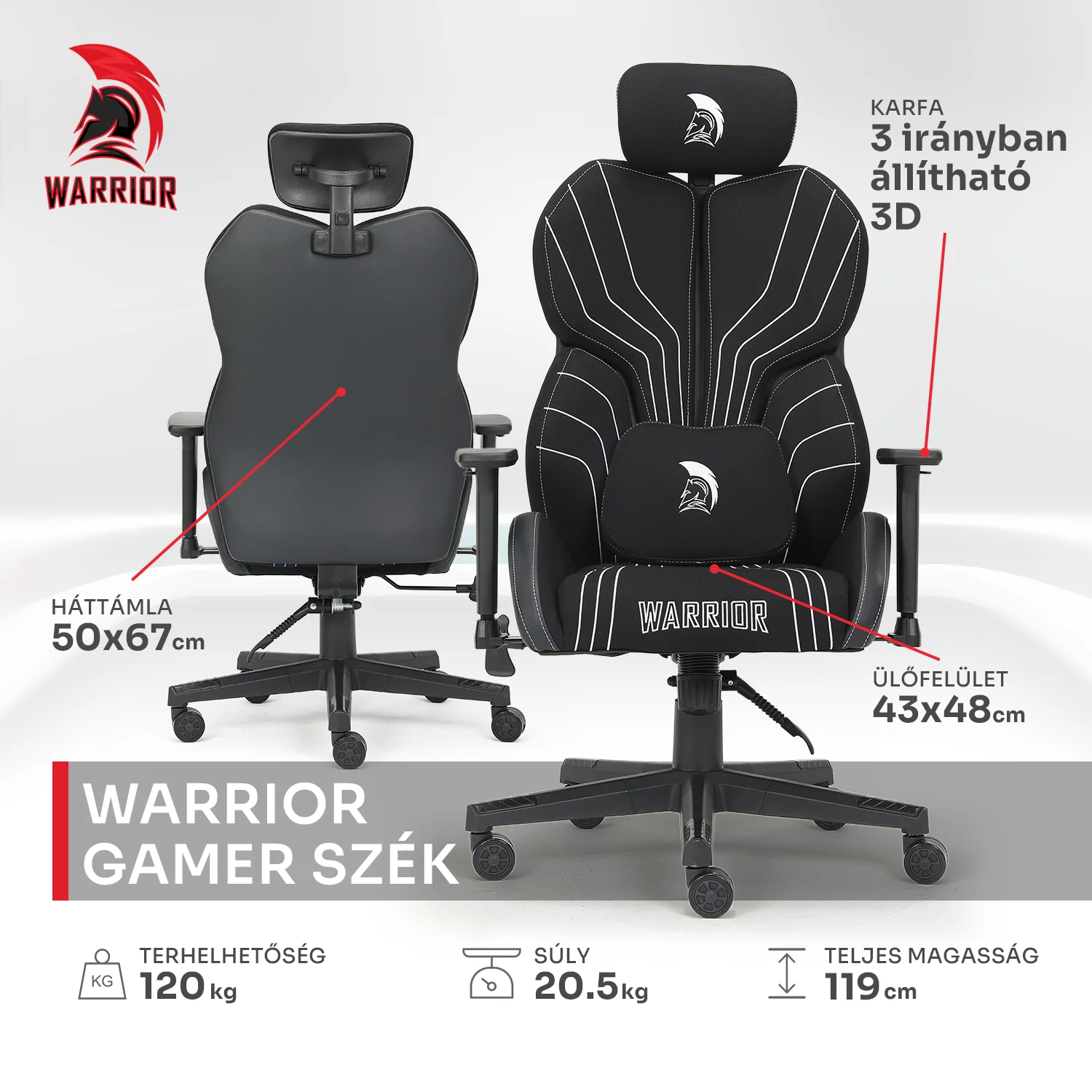 Herná látková stolička Warrior čierno-biela (MC196-3-1)