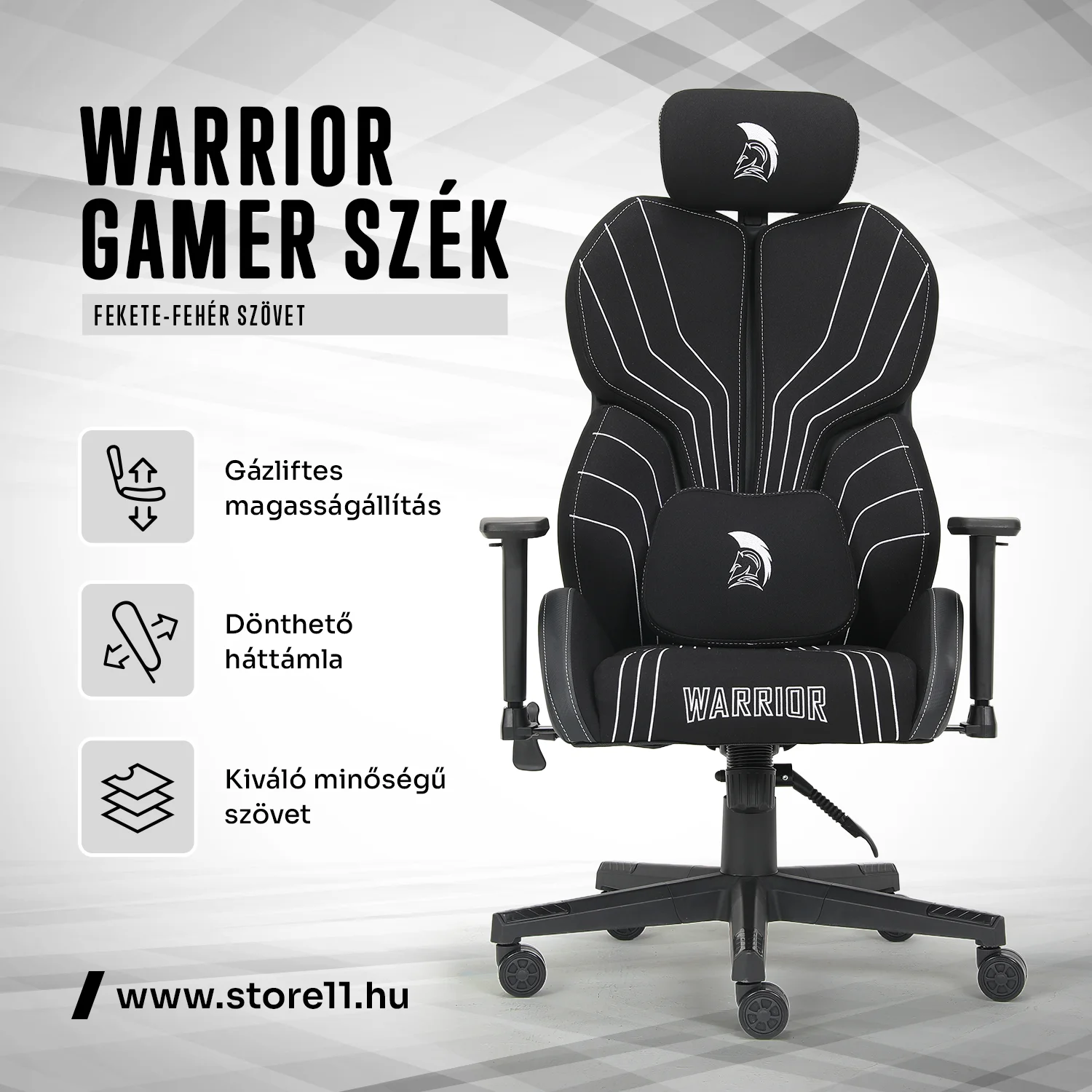 Herná látková stolička Warrior čierno-biela (MC196-3-1)