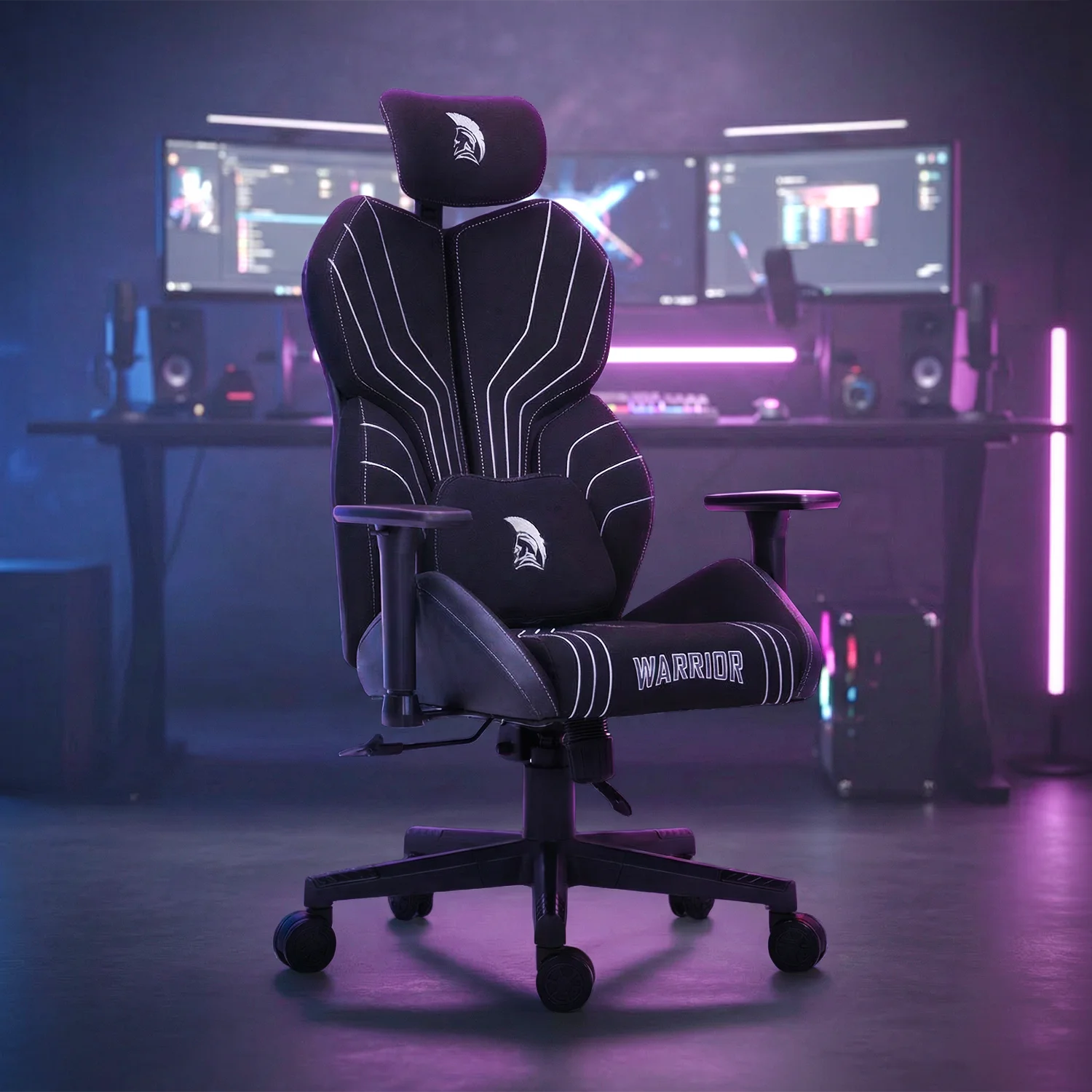 Herná látková stolička Warrior čierno-biela (MC196-3-1)