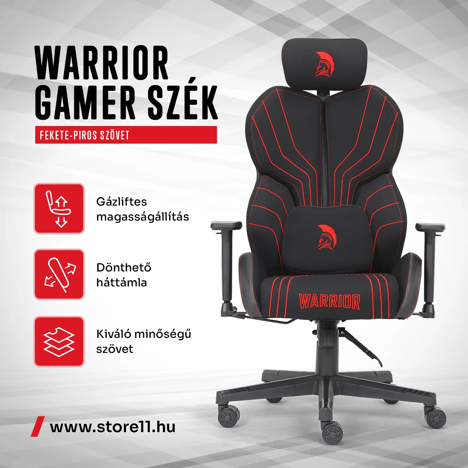 Herná látková stolička Warrior čierno-červená (MC196-3-1)