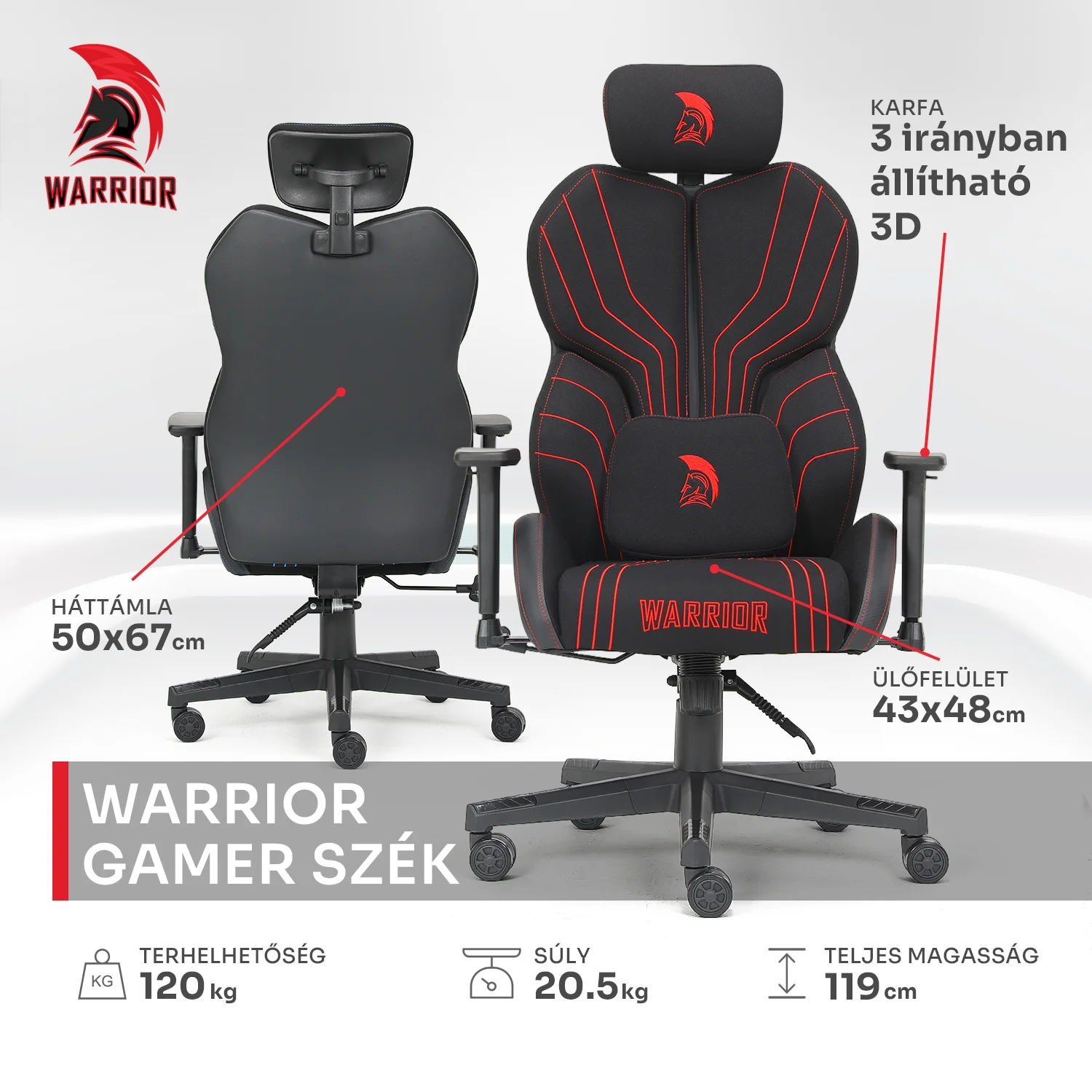 Herná látková stolička Warrior čierno-červená (MC196-3-1)