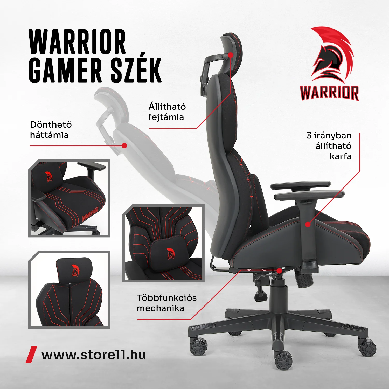 Herná látková stolička Warrior čierno-červená (MC196-3-1)