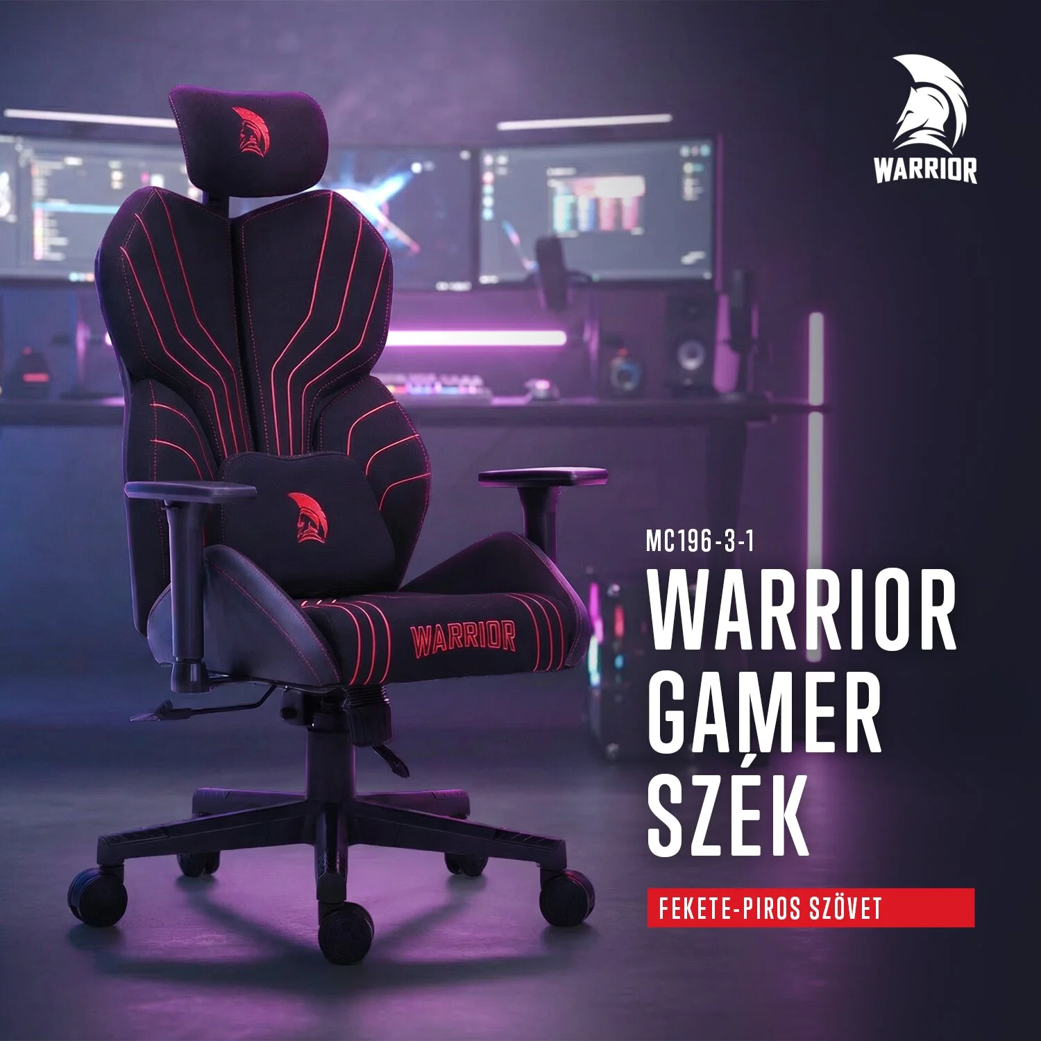 Herná látková stolička Warrior čierno-červená (MC196-3-1)