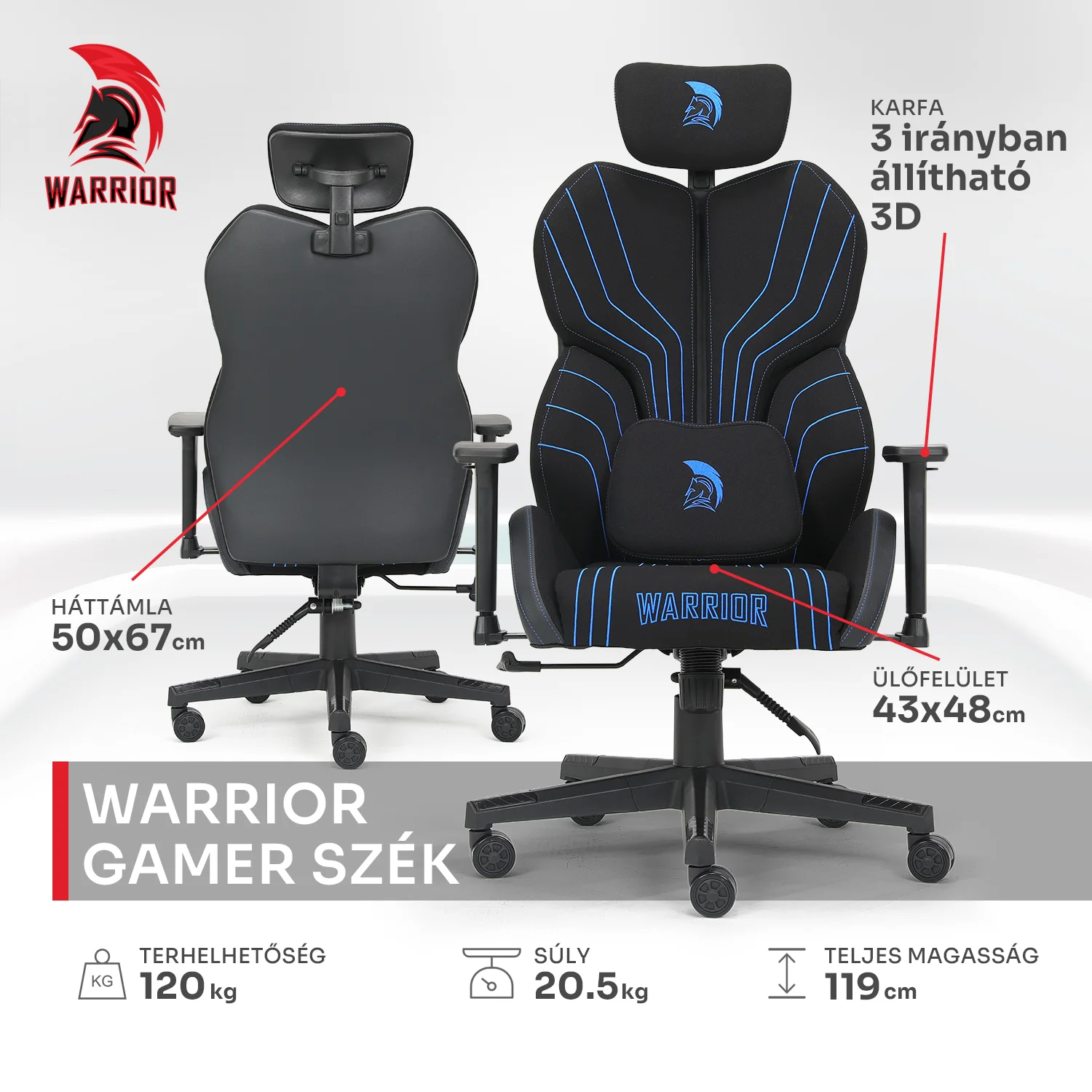 Herná látková stolička Warrior čierno-modrá (MC196-3-1)