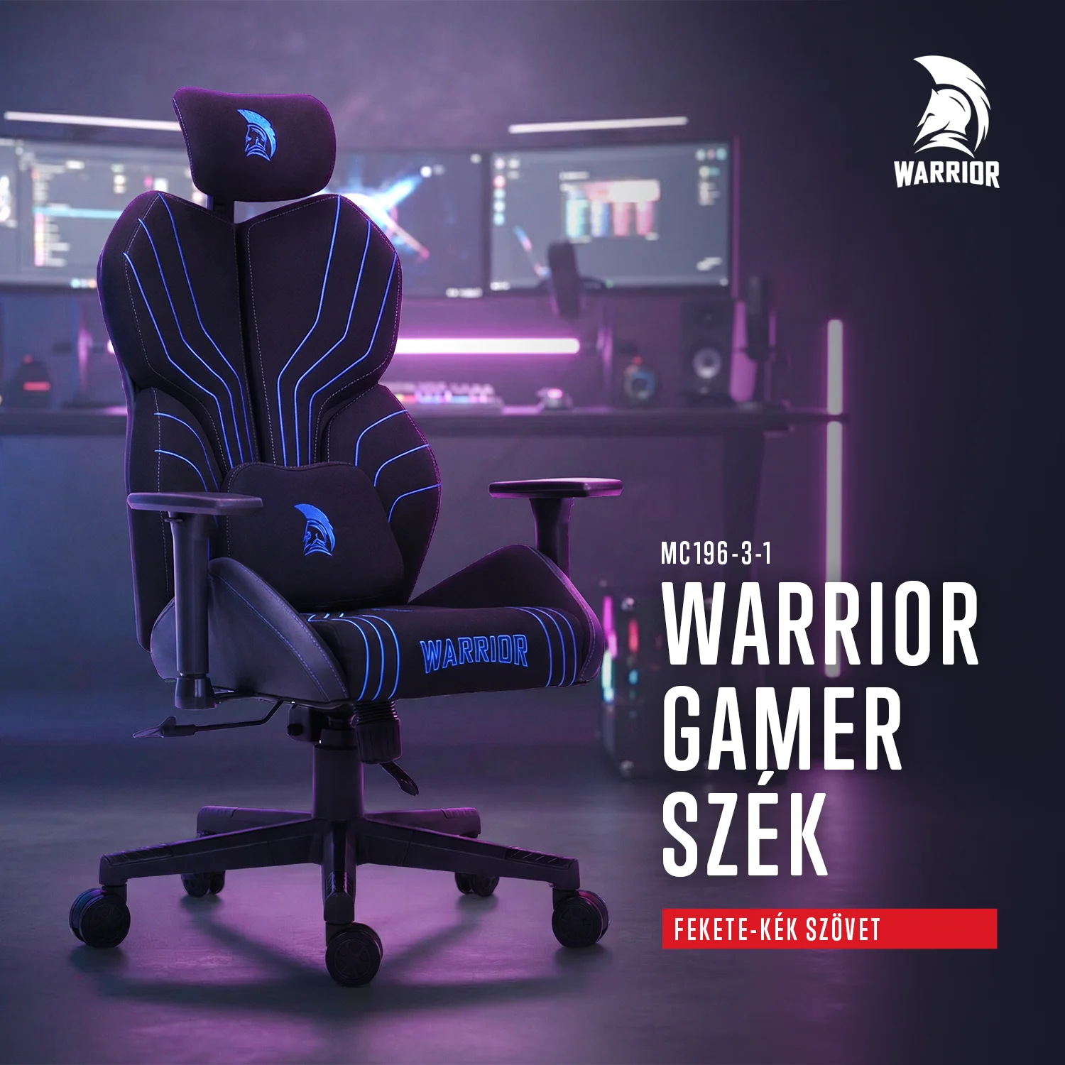 Herná látková stolička Warrior čierno-modrá (MC196-3-1)